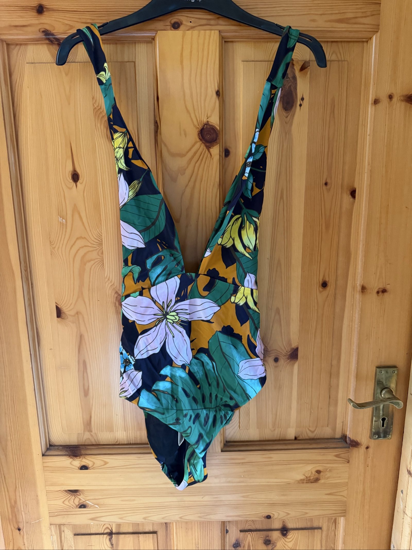 L index Womens Multi Floral Print Swimsuit Large Deep V Neck