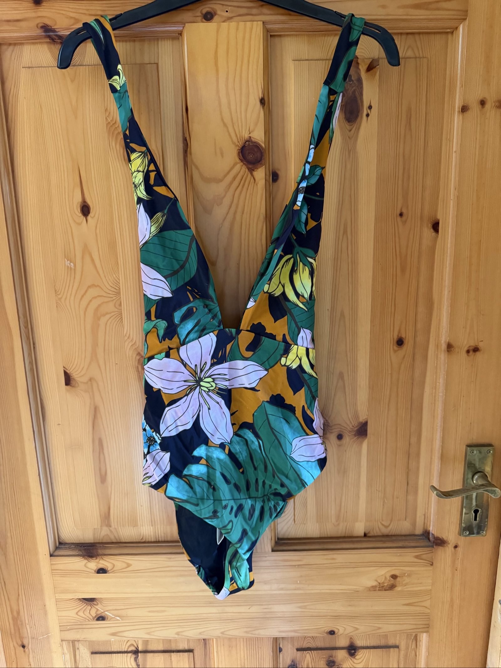 L index Womens Multi Floral Print Swimsuit Large Deep V Neck image 2