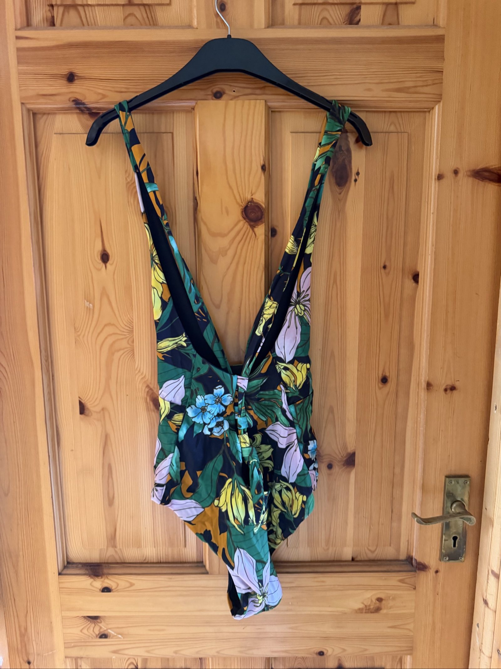 L index Womens Multi Floral Print Swimsuit Large Deep V Neck image 3