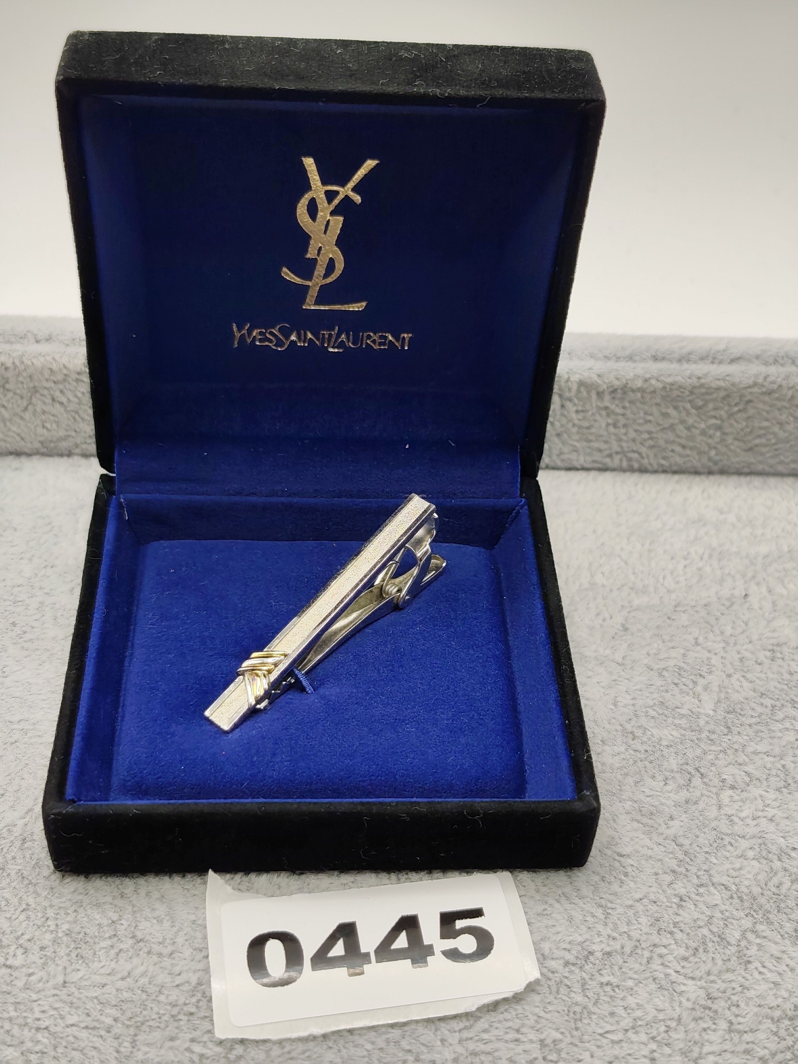 Yves Saint Laurent Men Silver & Gold Tie Clip with Box