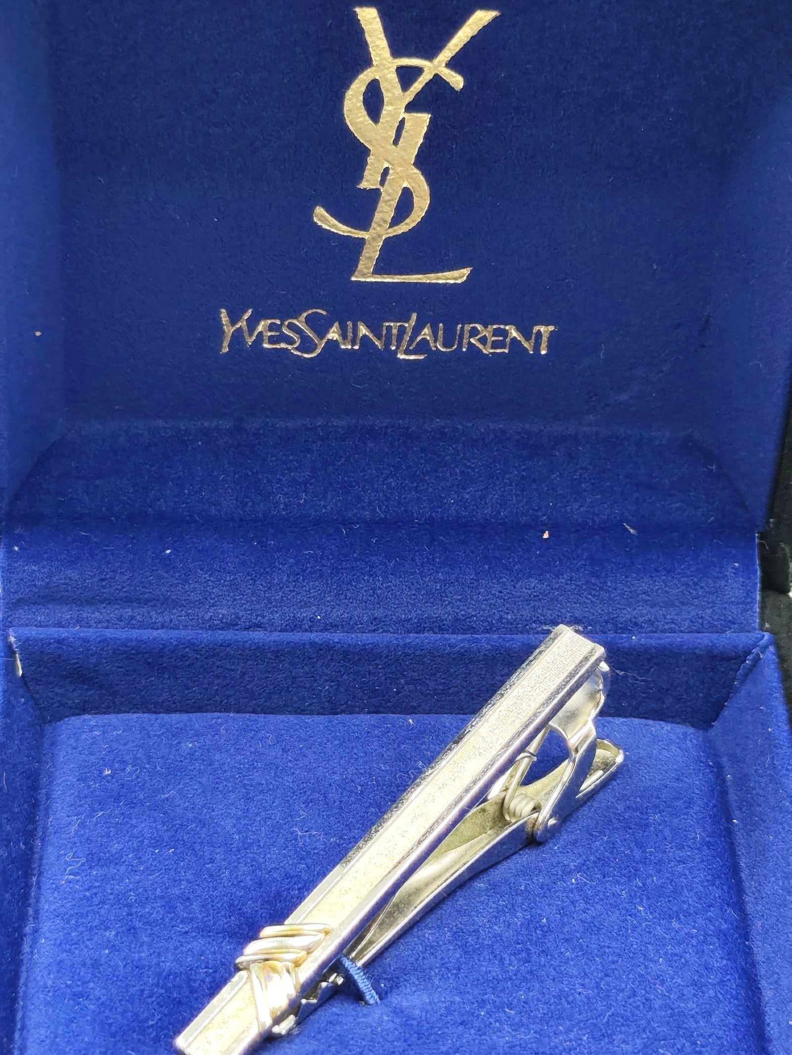 Yves Saint Laurent Men Silver & Gold Tie Clip with Box image 2