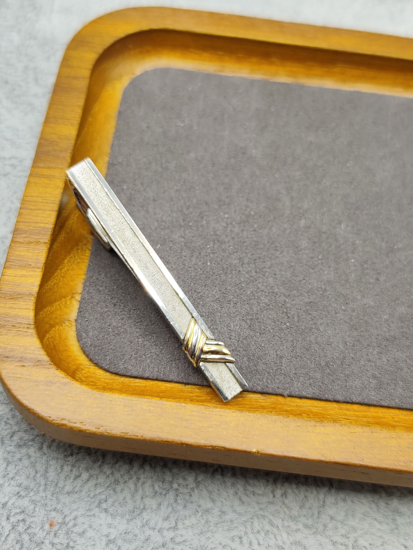 Yves Saint Laurent Men Silver & Gold Tie Clip with Box image 4