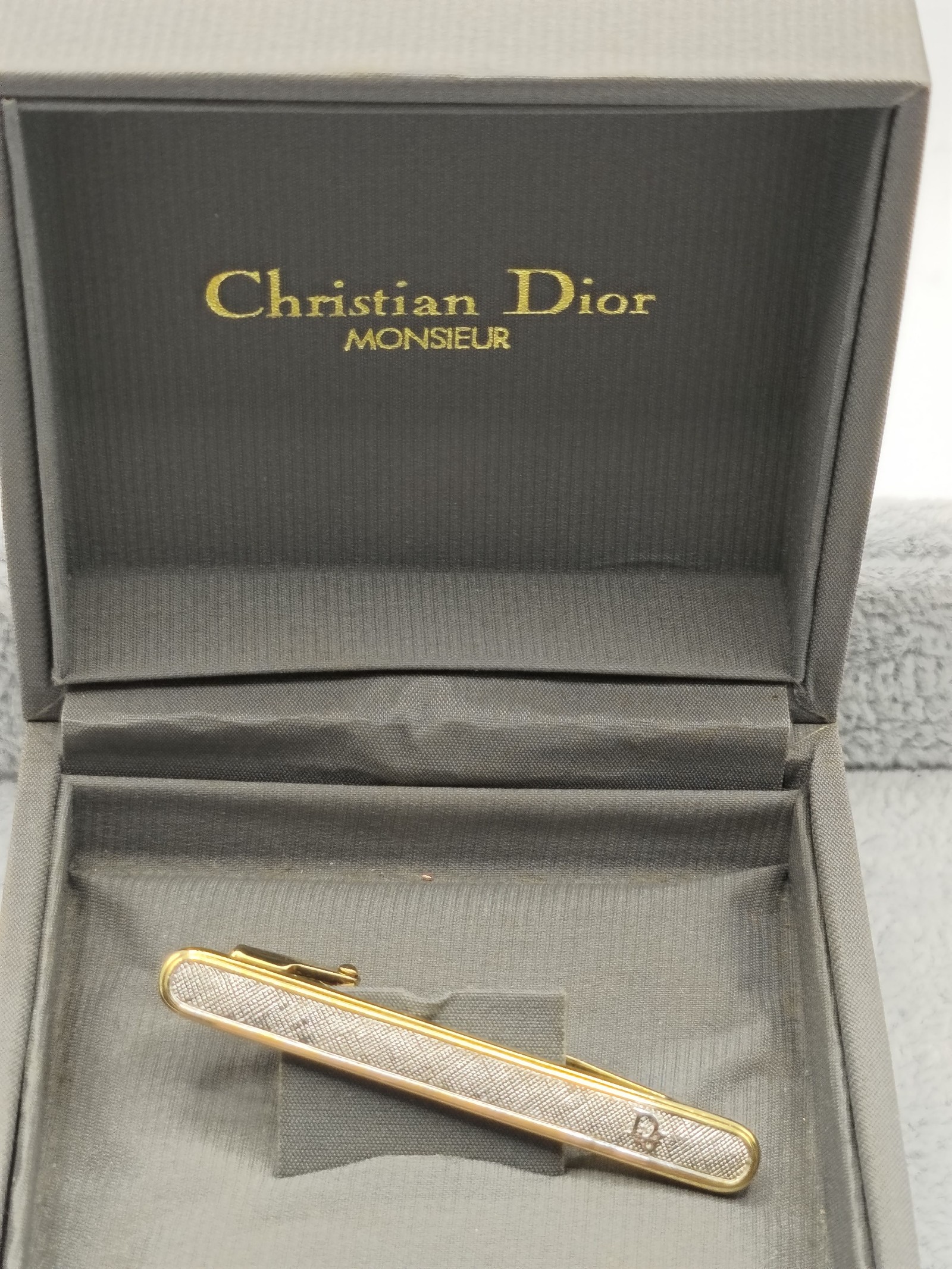 Christian Dior Men Gold & Silver Tone Tie Clip with Box Other image 2