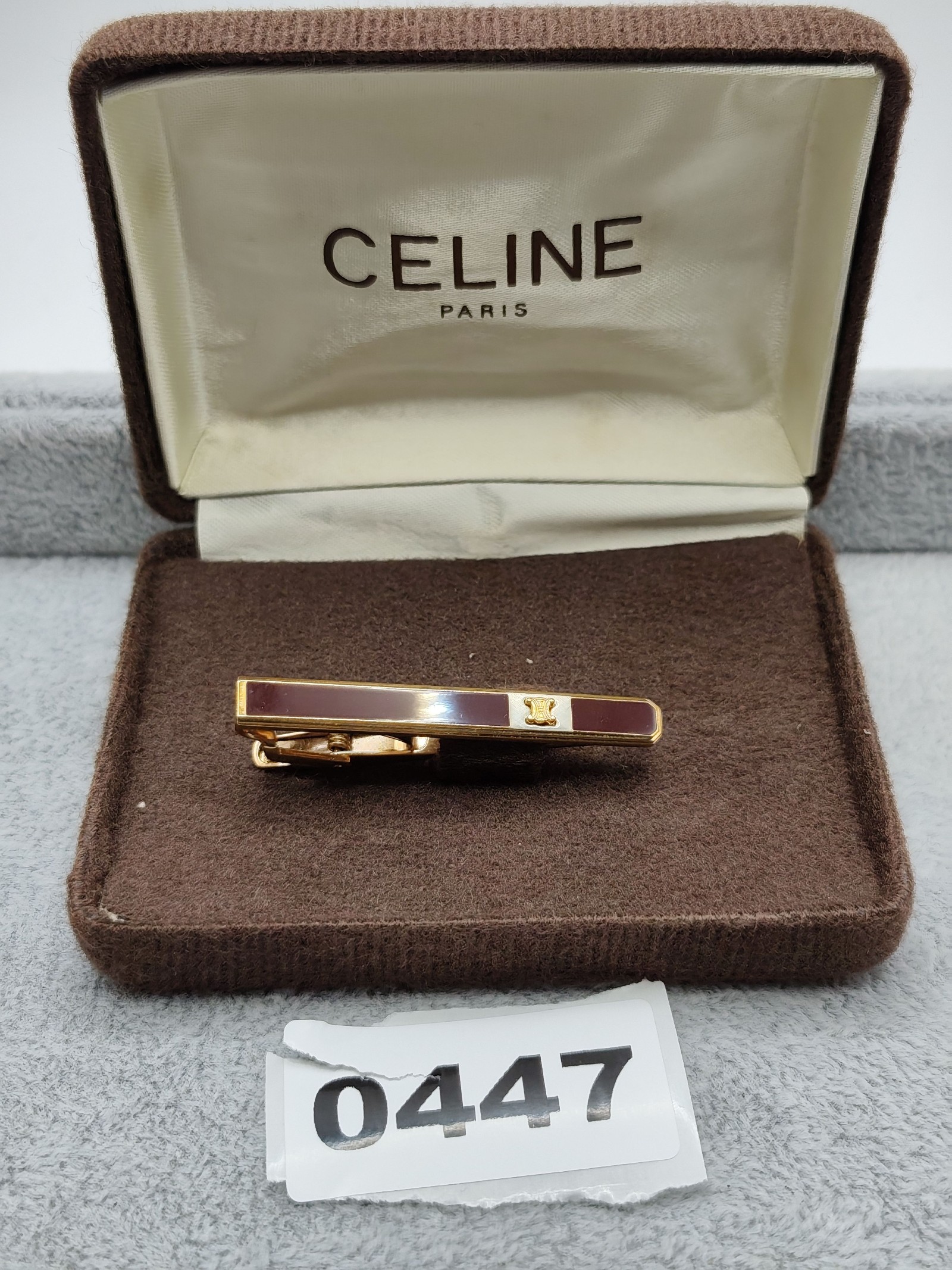 Celine Men's Gold & Brown Enamel Tie Clip with Original Box