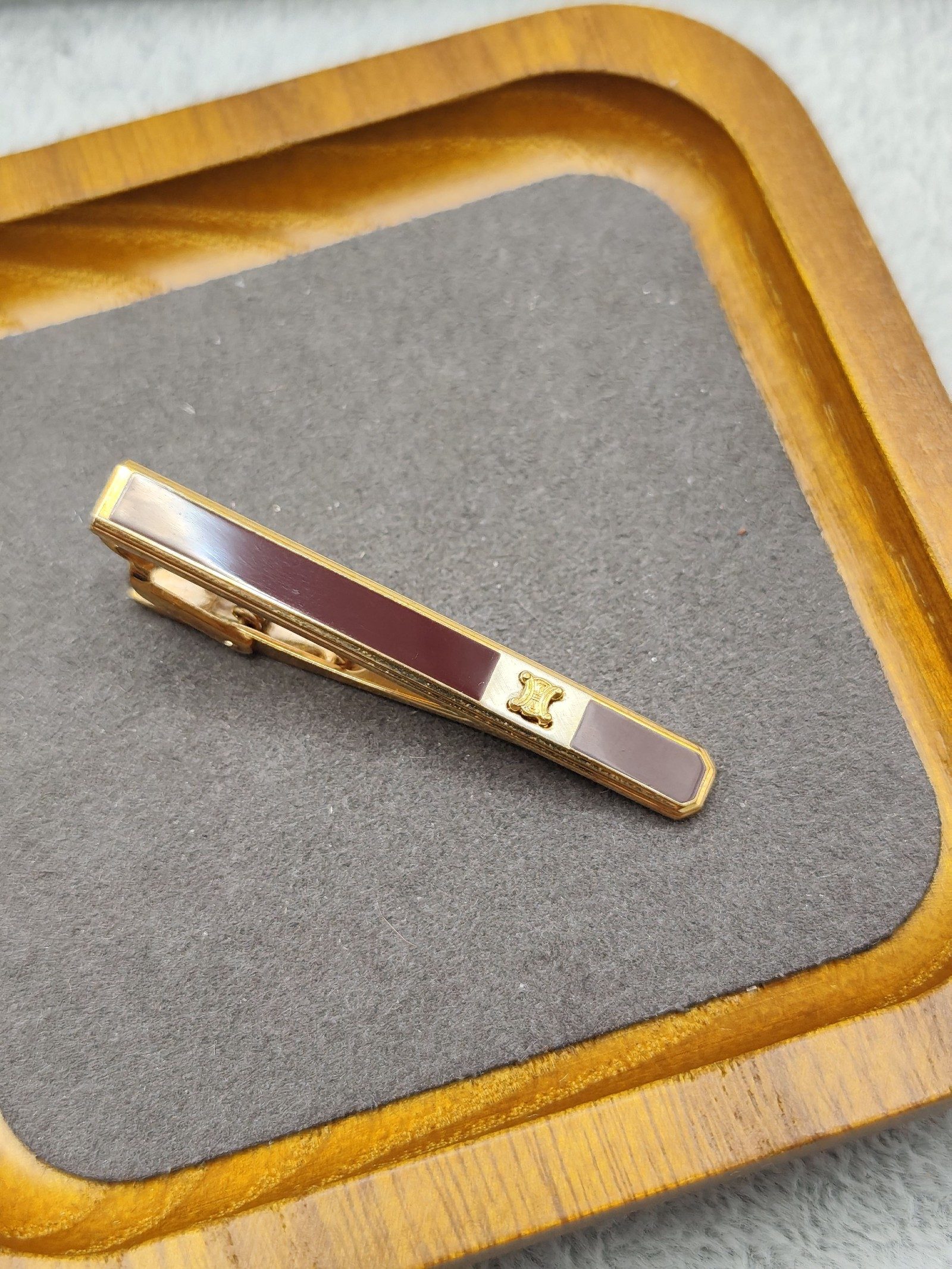 Celine Men's Gold & Brown Enamel Tie Clip with Original Box image 4