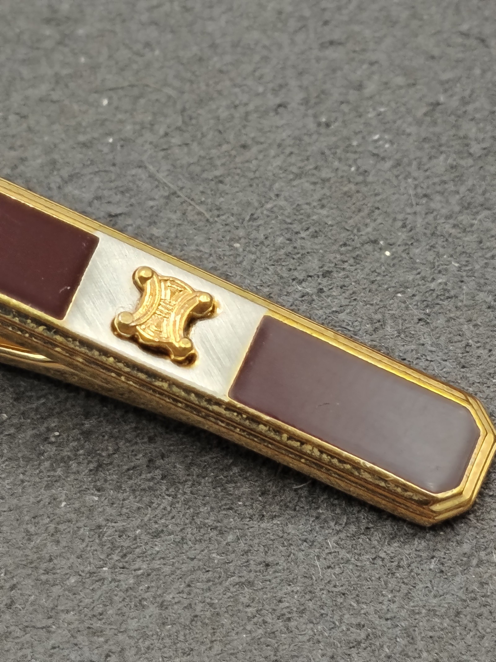 Celine Men's Gold & Brown Enamel Tie Clip with Original Box image 5