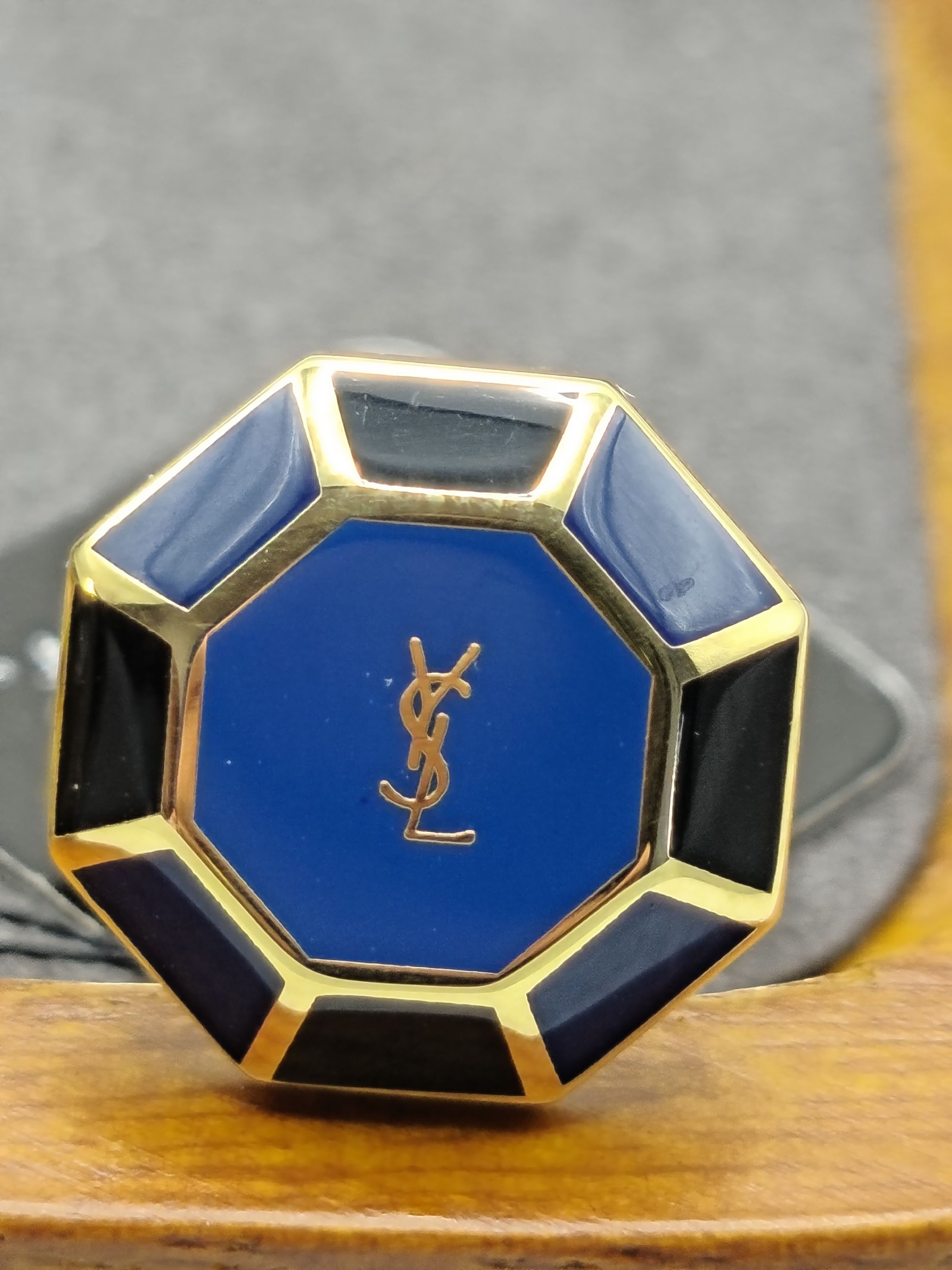Yves Saint Laurent Men Blue & Black Enamel Cufflinks & Tie Tack Set image 5