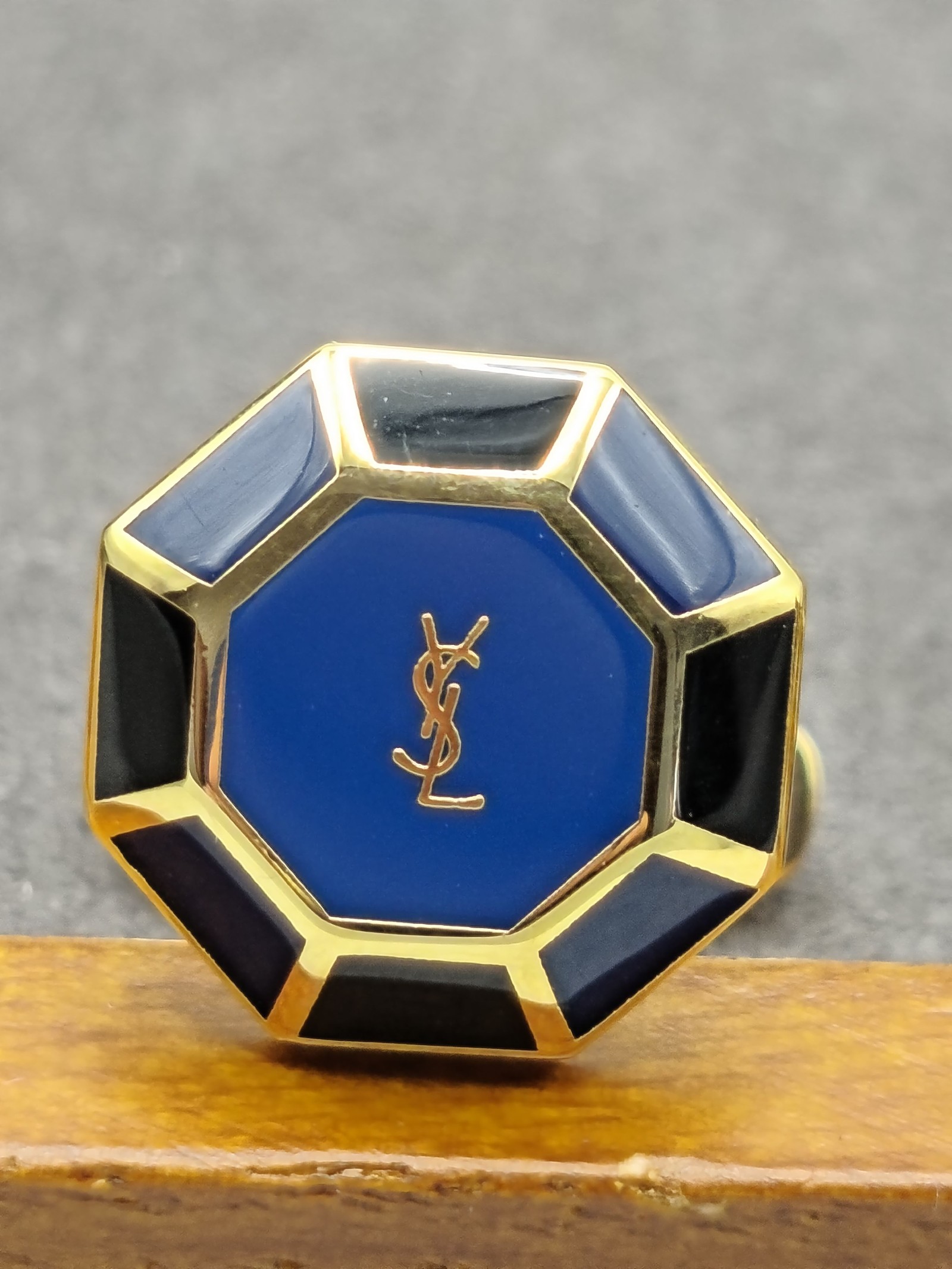 Yves Saint Laurent Men Blue & Black Enamel Cufflinks & Tie Tack Set image 6