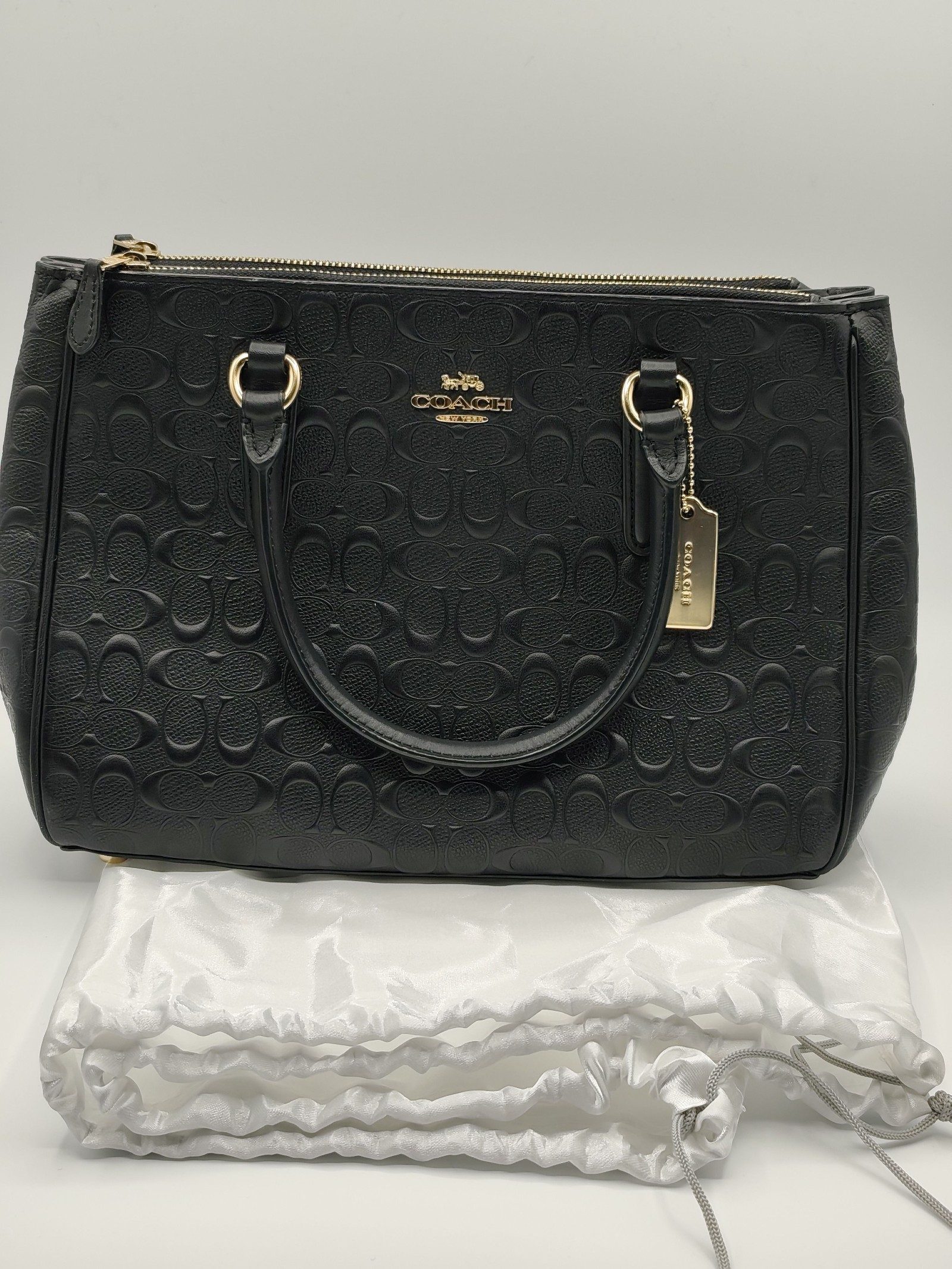 Coach Women's Black Signature Leather Satchel Tote Handbag