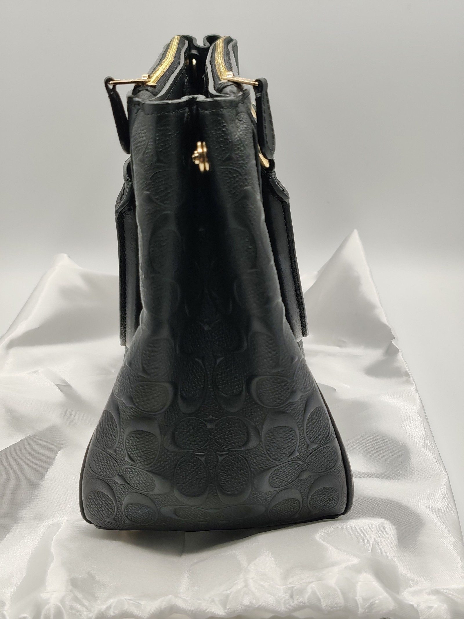 Coach Women's Black Signature Leather Satchel Tote Handbag image 4