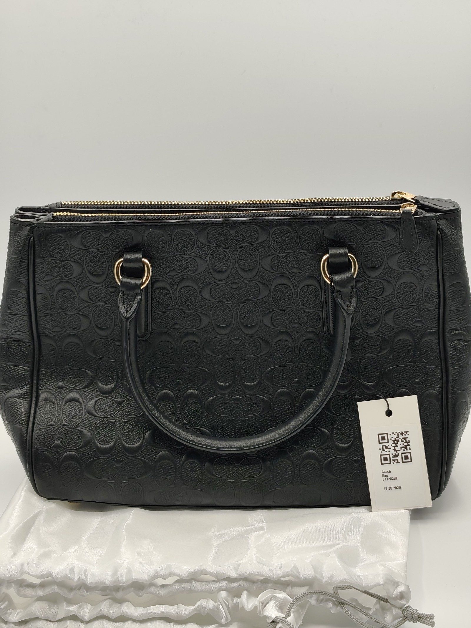 Coach Women's Black Signature Leather Satchel Tote Handbag image 5