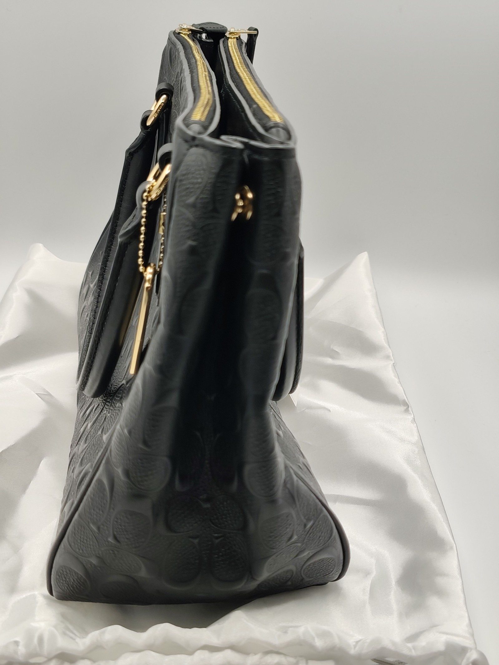 Coach Women's Black Signature Leather Satchel Tote Handbag image 8