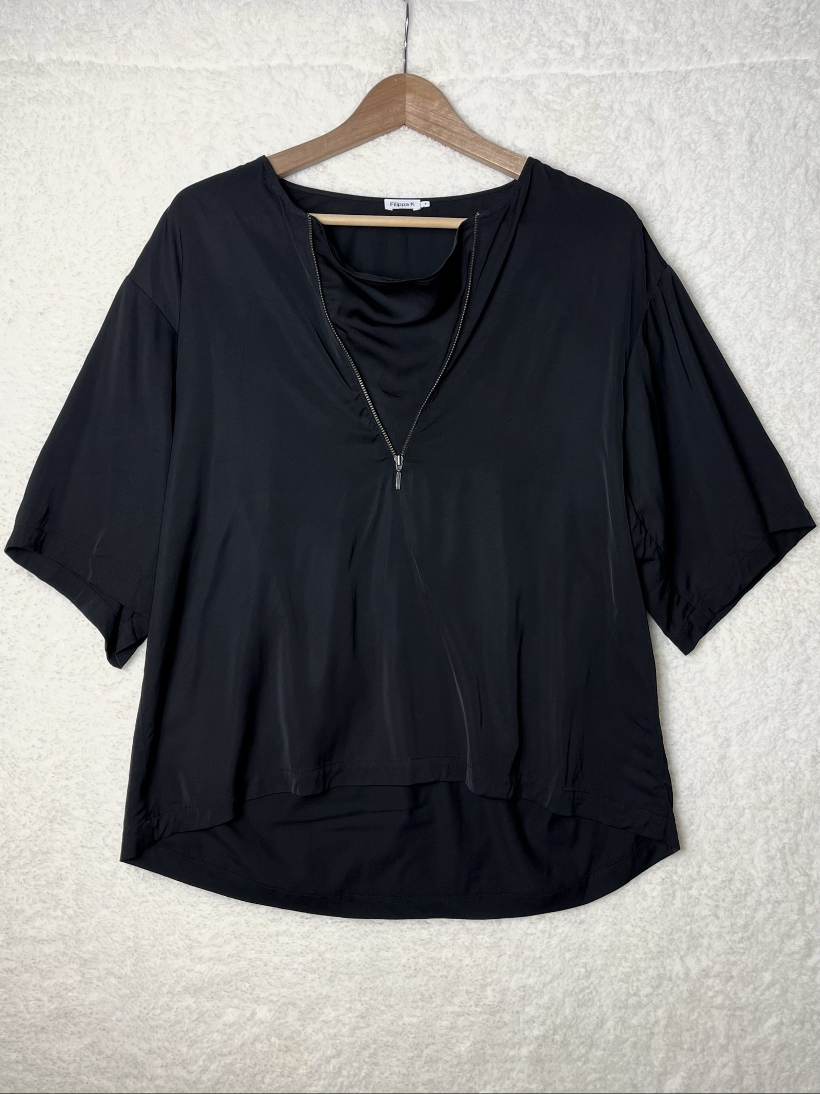Filippa K Women Black Zipped Silk Blend Top Medium image 2