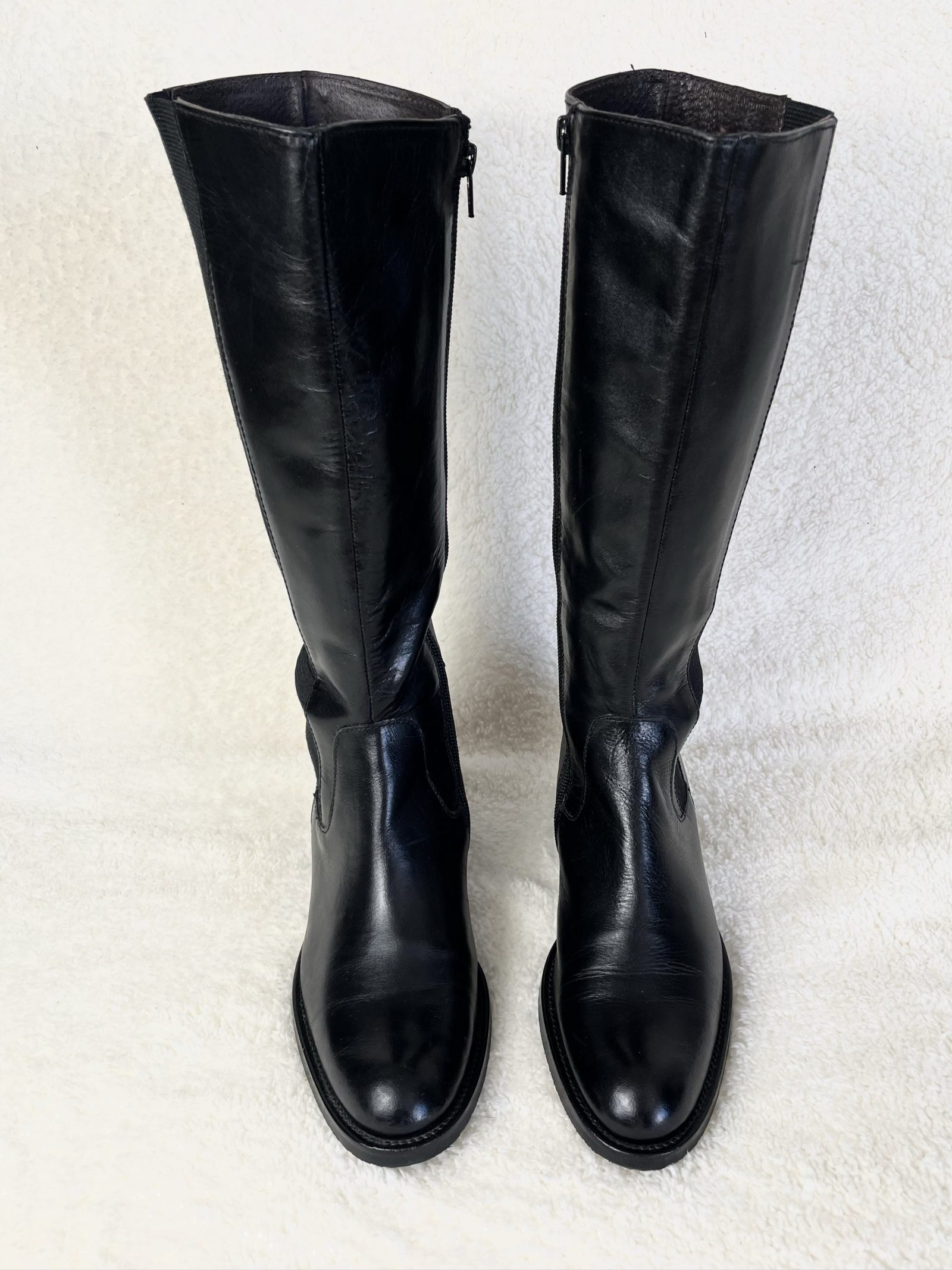Soft Leather Knee-High Boots Lederstiefel Zipper wide shaft Elastic size 37