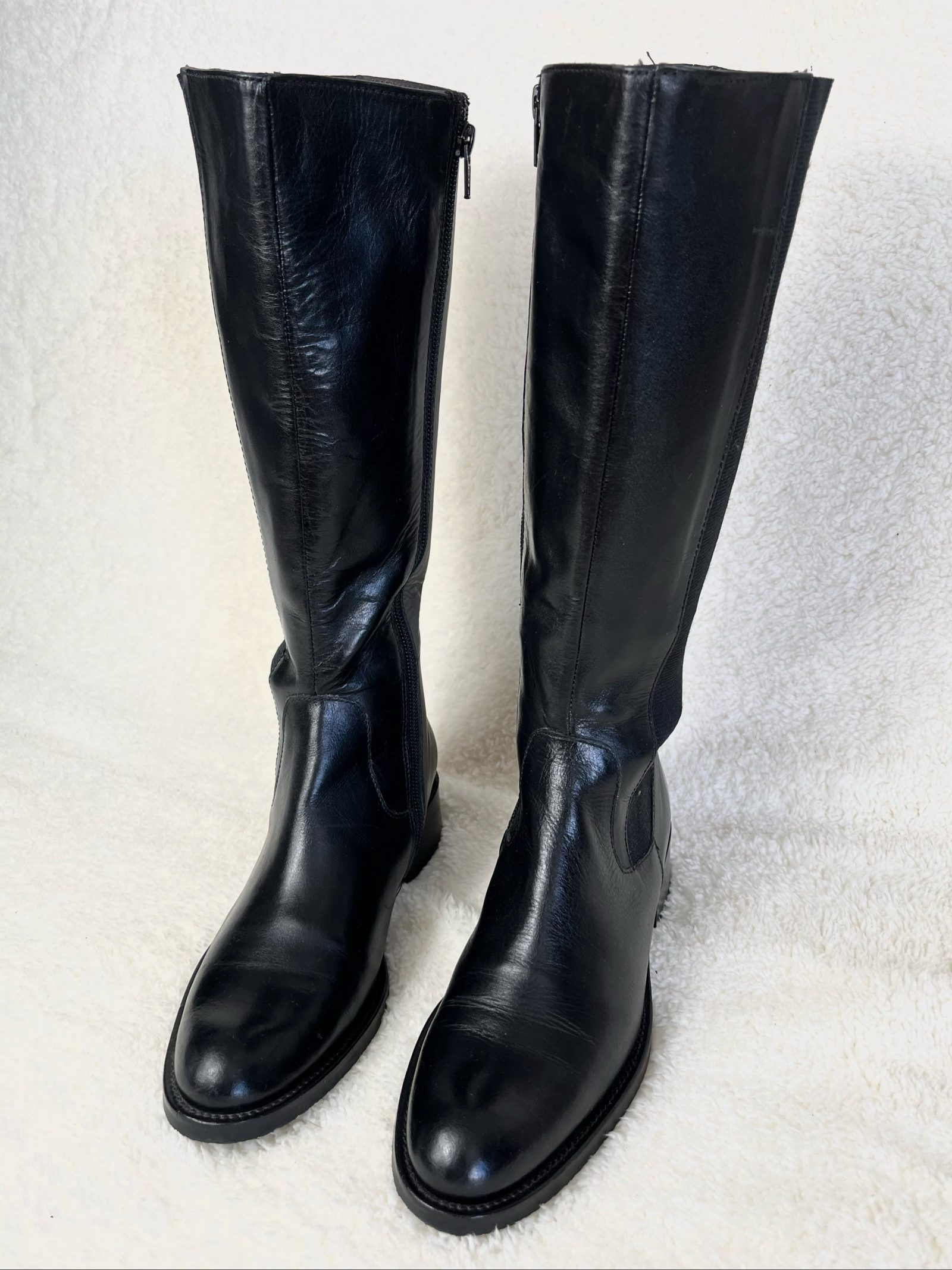 Soft Leather Knee-High Boots Lederstiefel Zipper wide shaft Elastic size 37 image 2