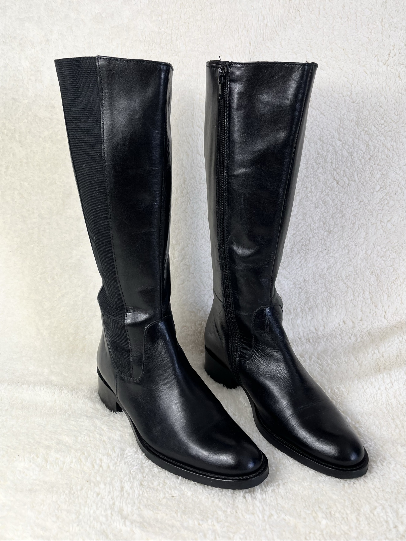 Soft Leather Knee-High Boots Lederstiefel Zipper wide shaft Elastic size 37 image 3
