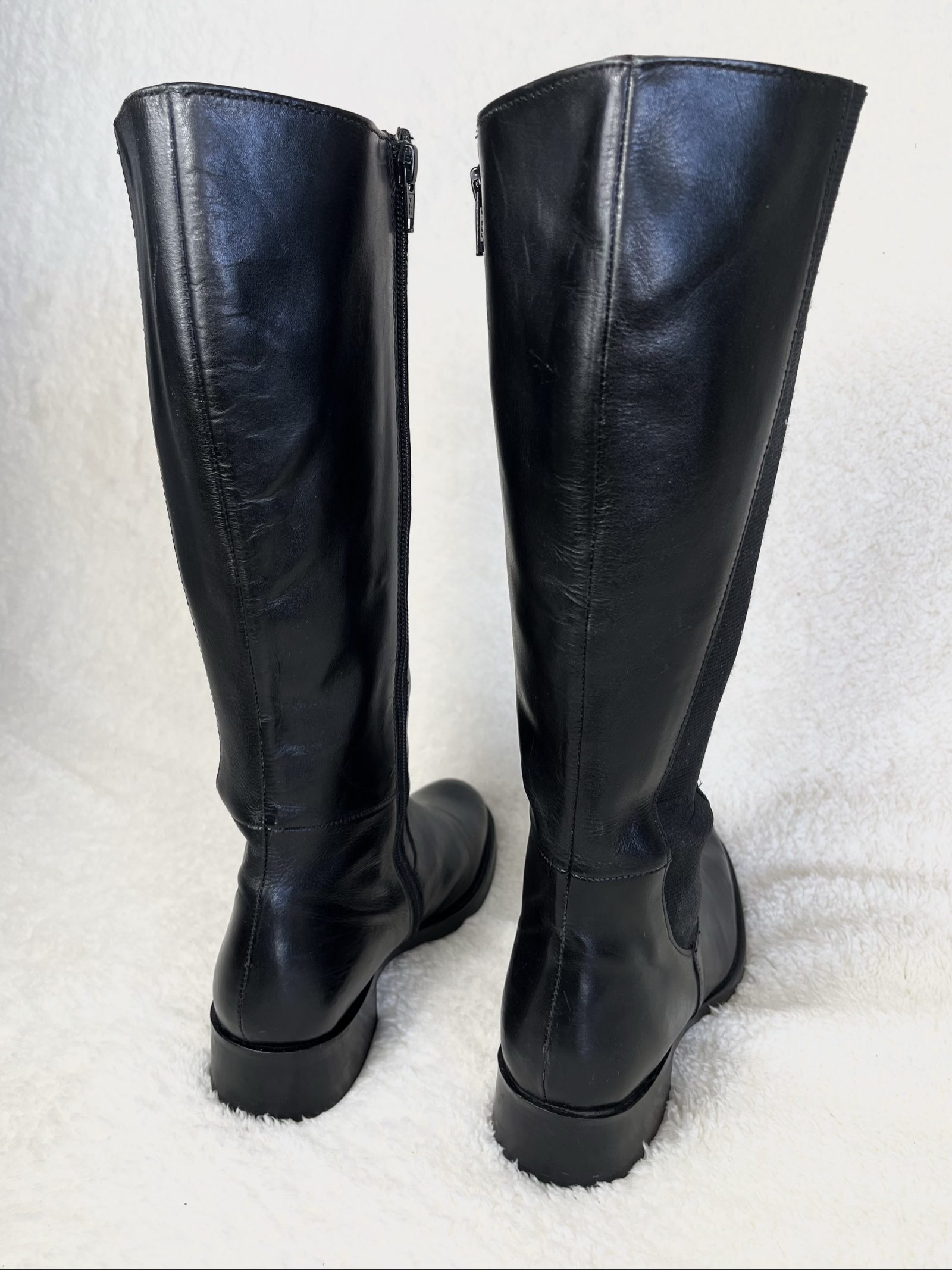 Soft Leather Knee-High Boots Lederstiefel Zipper wide shaft Elastic size 37 image 5