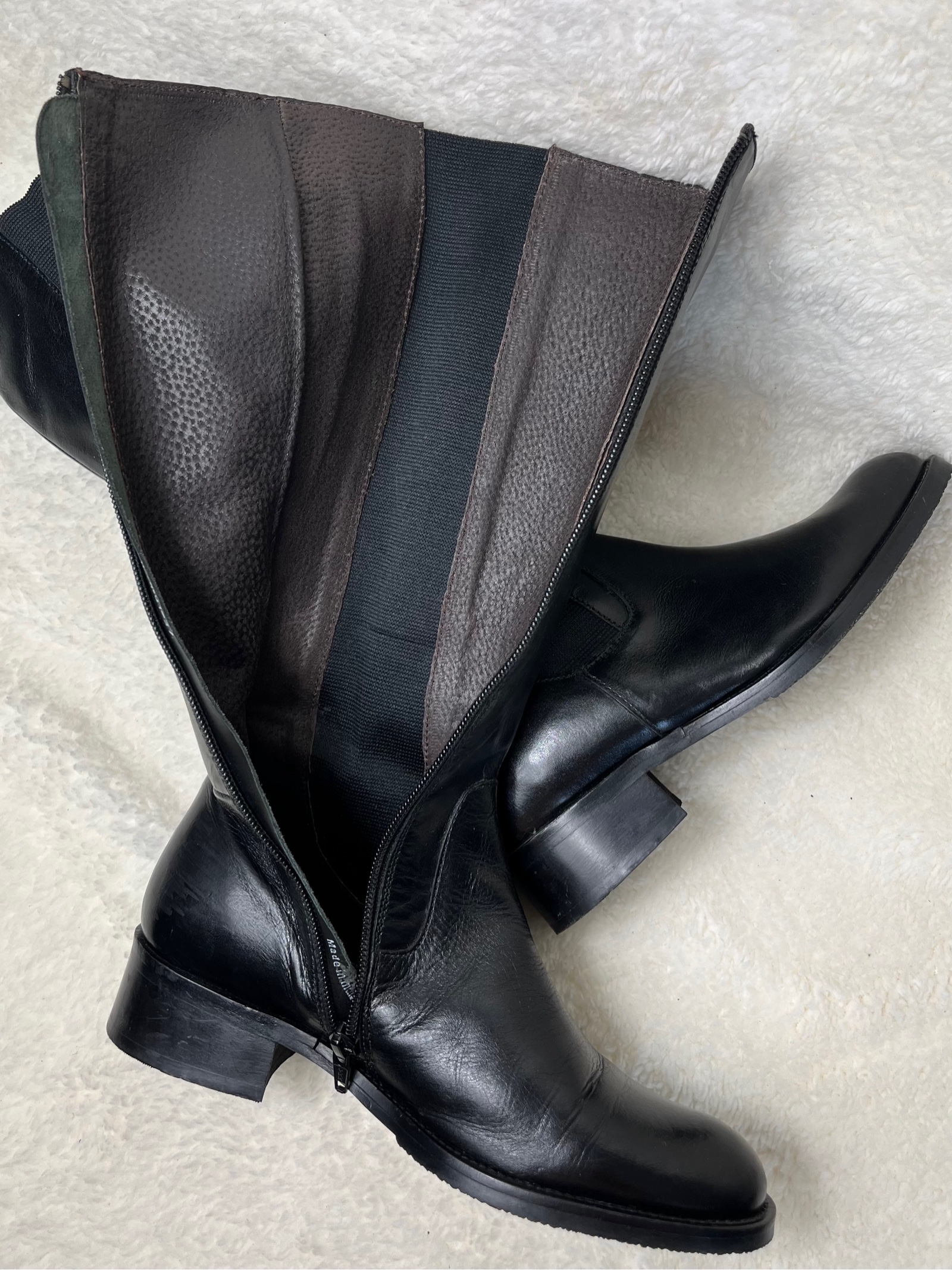 Soft Leather Knee-High Boots Lederstiefel Zipper wide shaft Elastic size 37 image 8