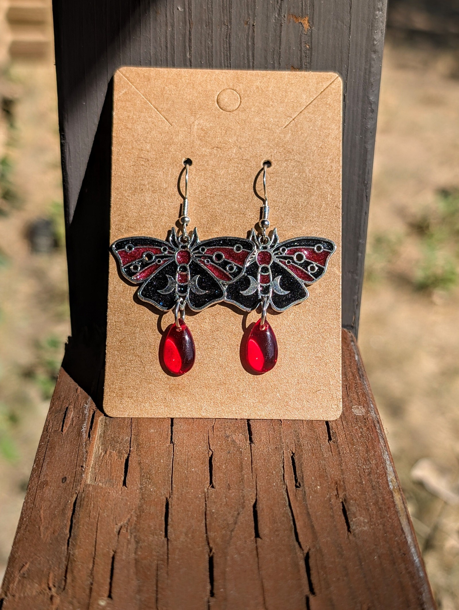 Handmade Black & Red Butterfly Drop Earrings