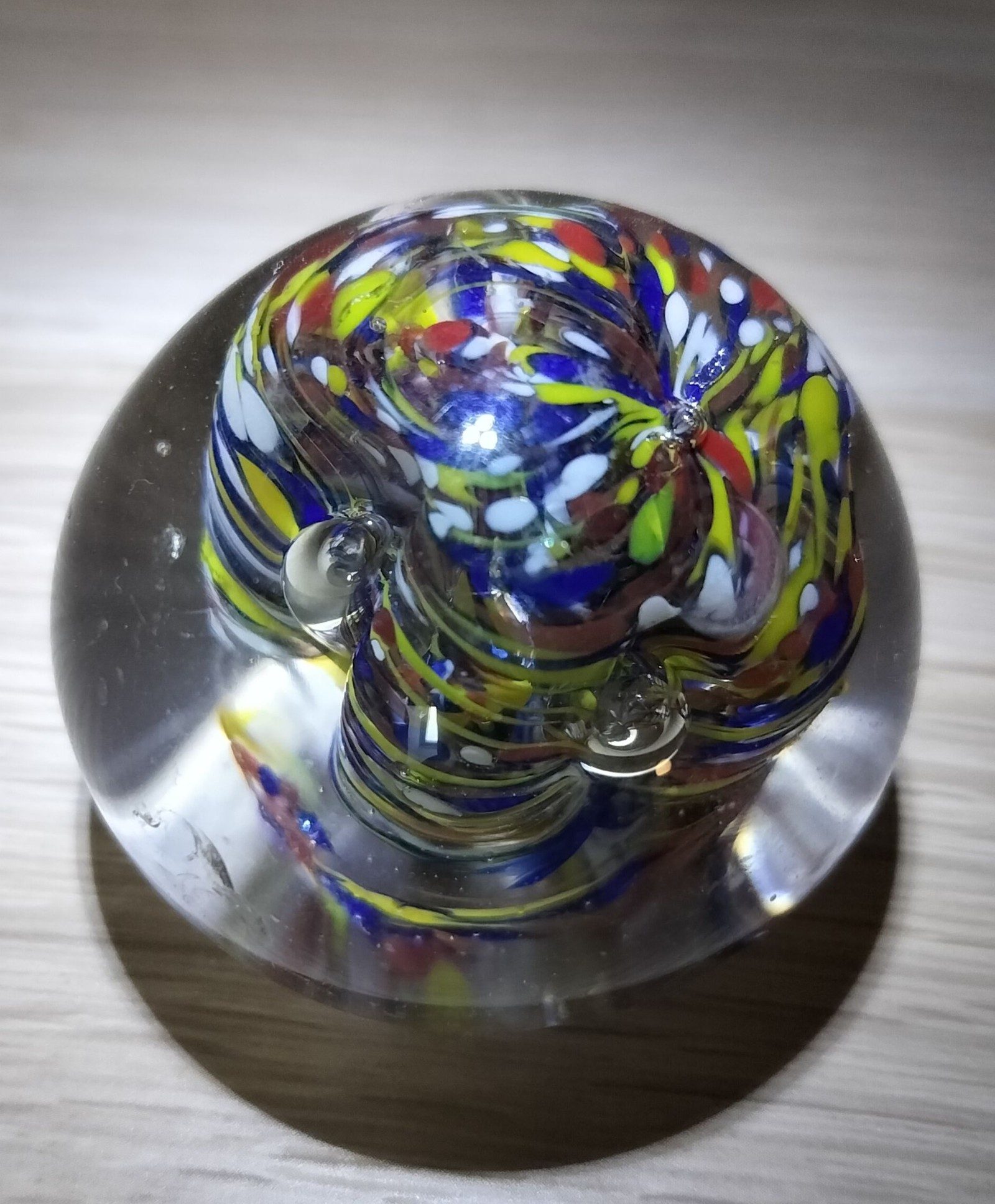 Multi Colour Glass Paperweight with Internal Swirl Design