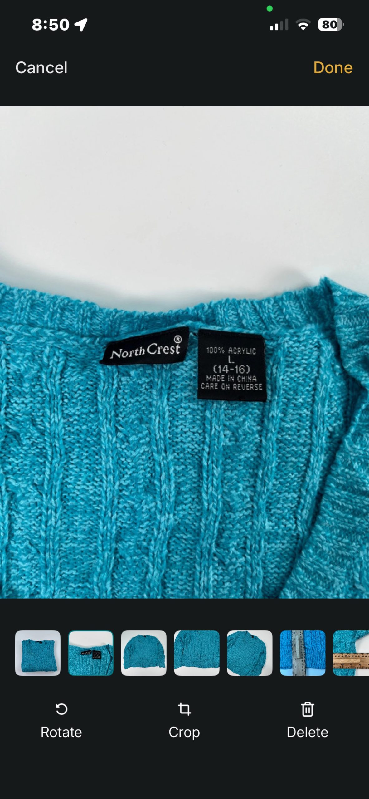 NorthCrest Blue V-Neck Cable Knit Acrylic Jumper Large 14-16