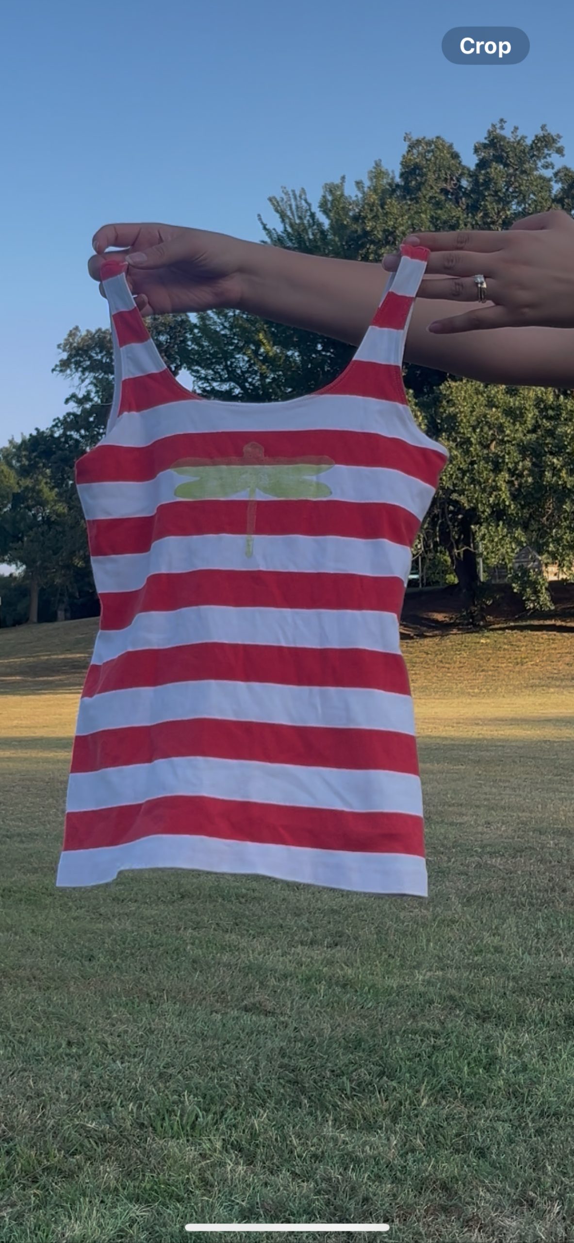 White & Red Women's Striped Tank Top with Dragonfly Graphic image 2