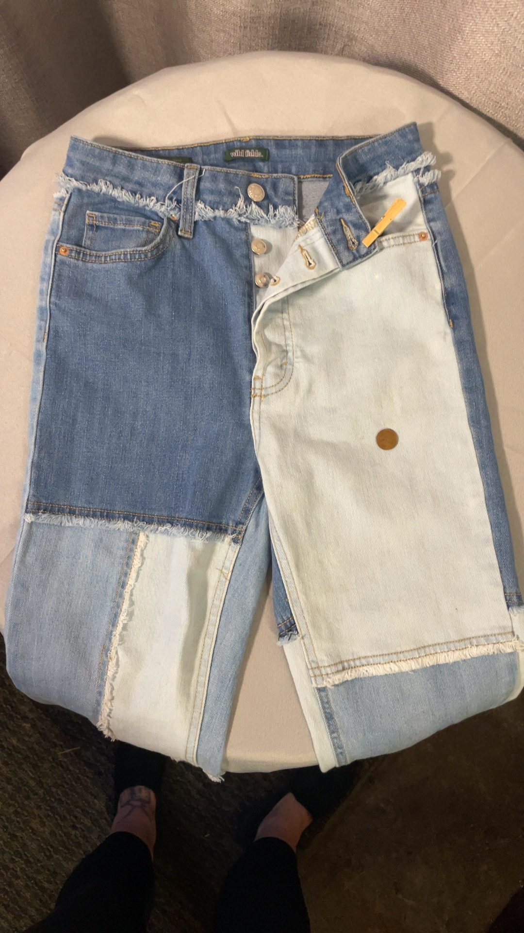Wild Fable Multi Blue Patchwork Denim Jeans size 0 image 2