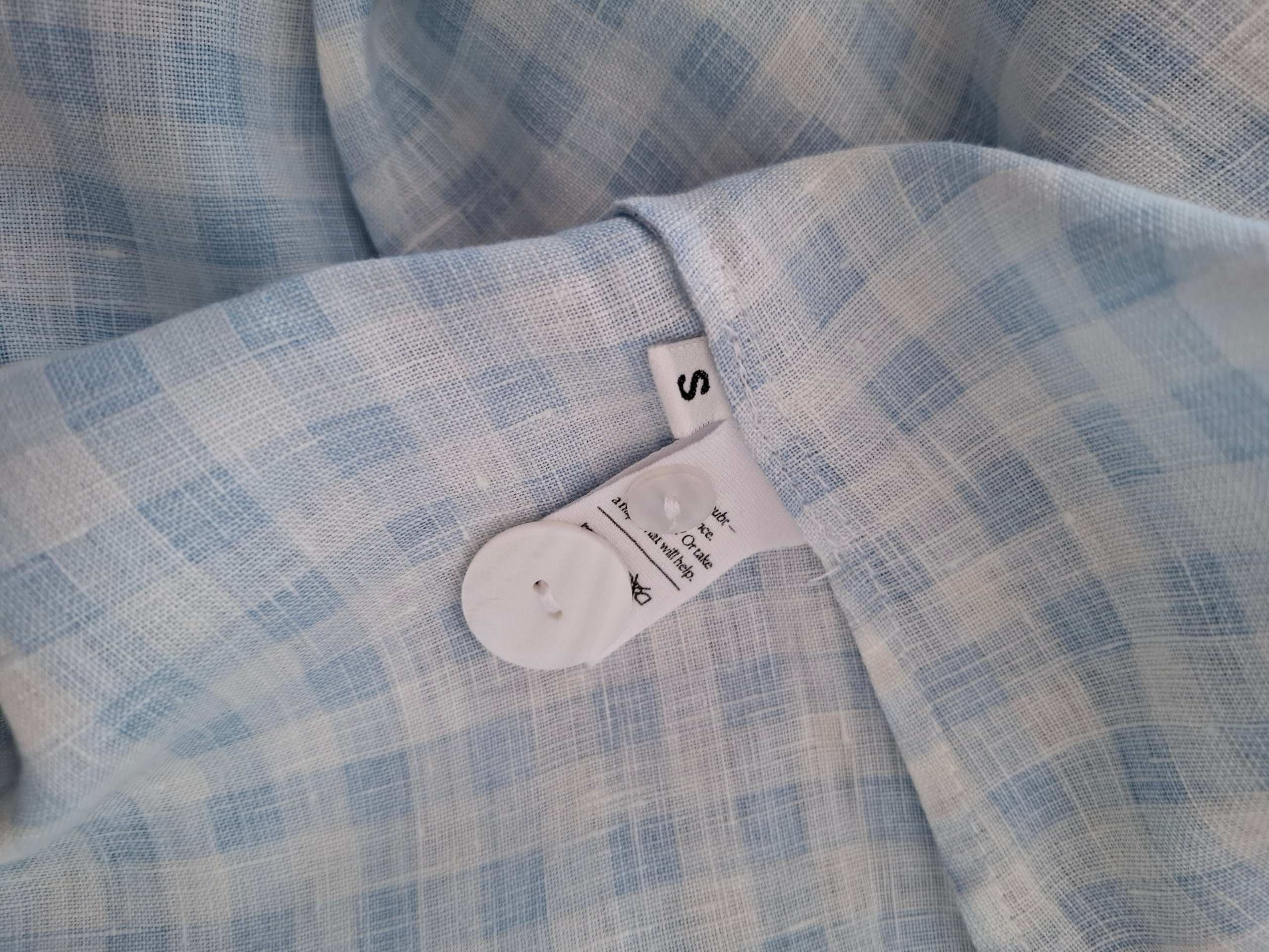 New Sleeper Blue & White Check Puff Sleeve Linen Mini Summer Romantic Dress Size S New with Tags image 10