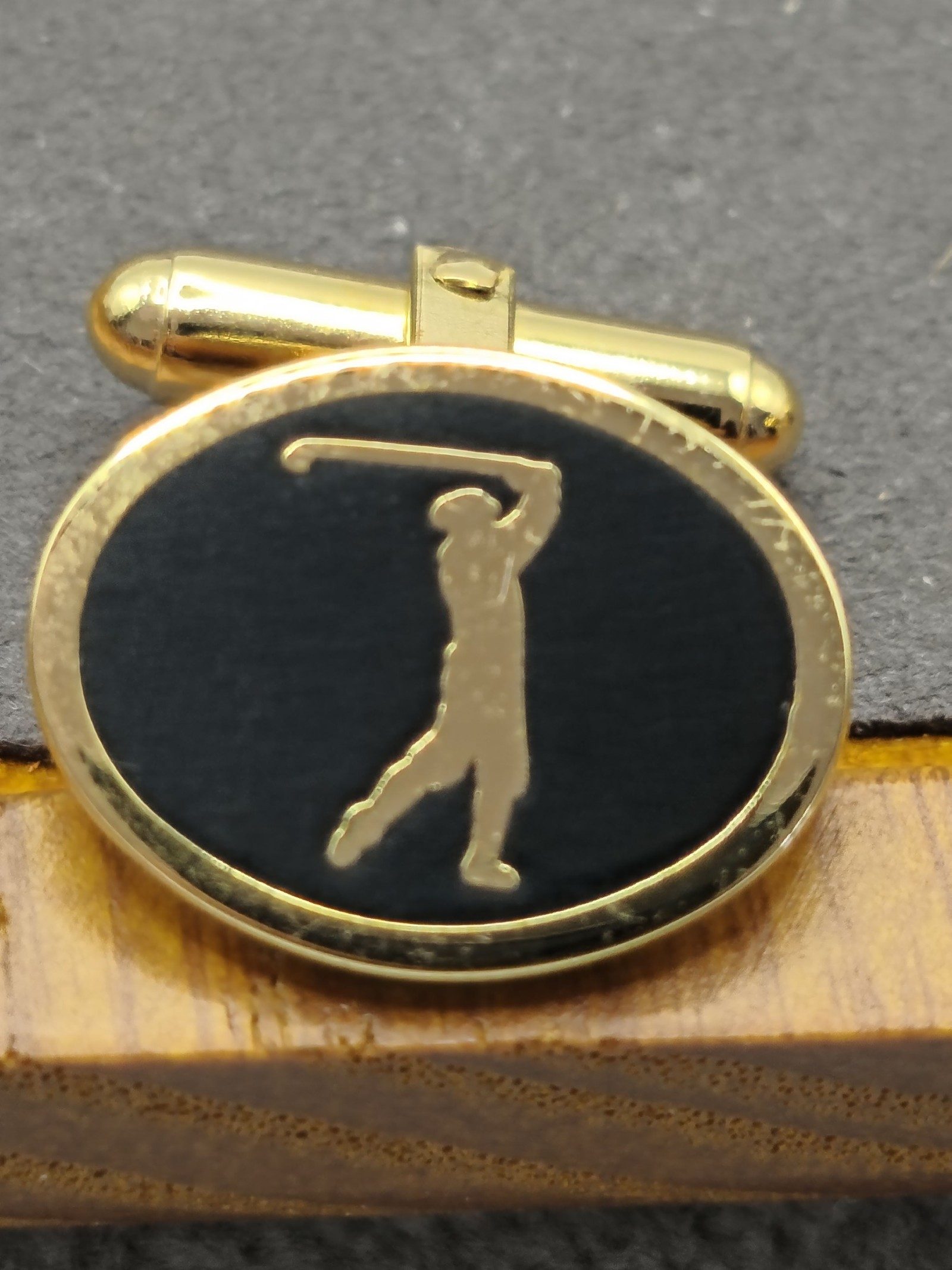 Christian Dior Men Gold & Black Golf Cufflinks & Tie Clip Set image 5