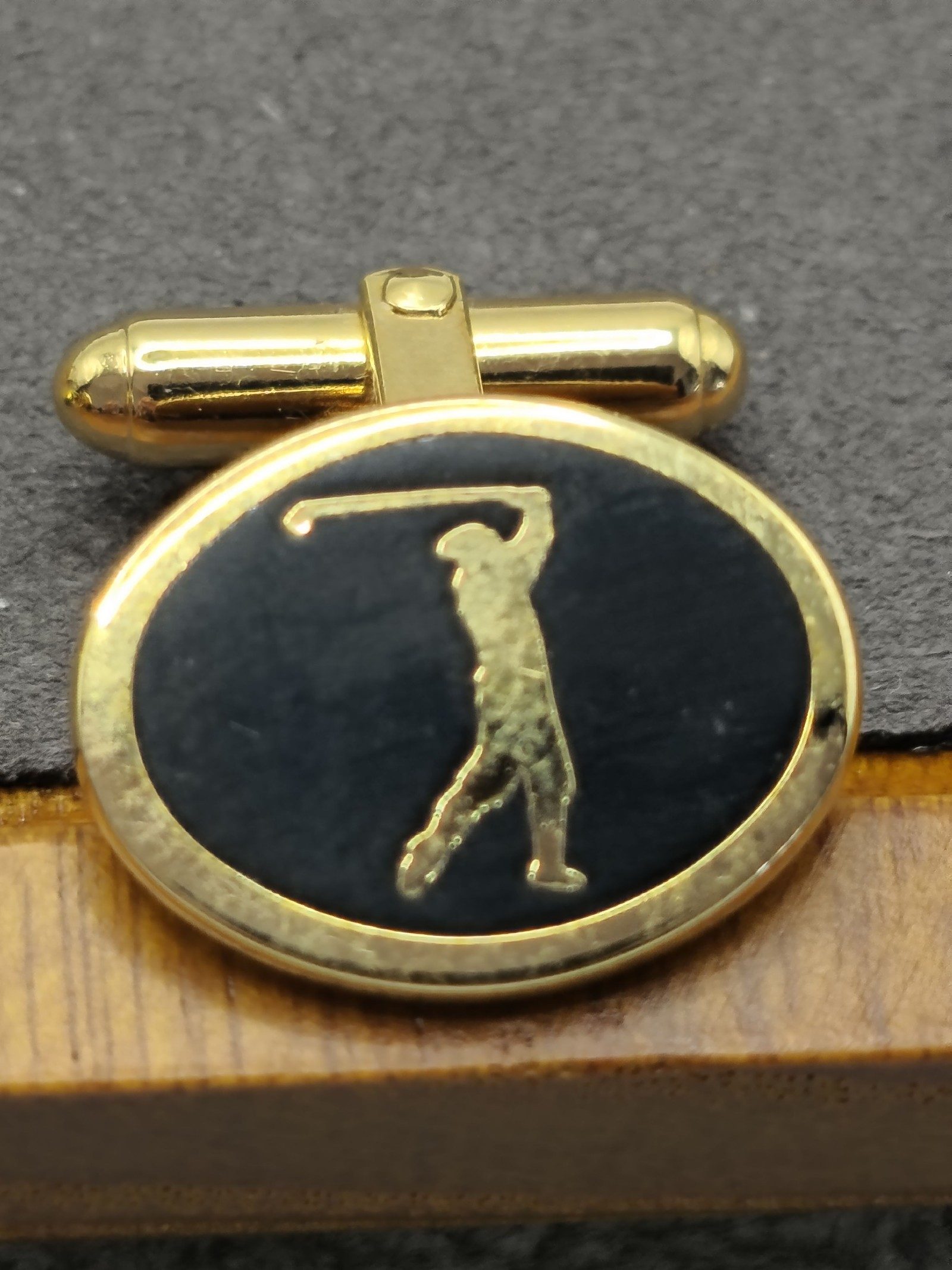 Christian Dior Men Gold & Black Golf Cufflinks & Tie Clip Set image 6