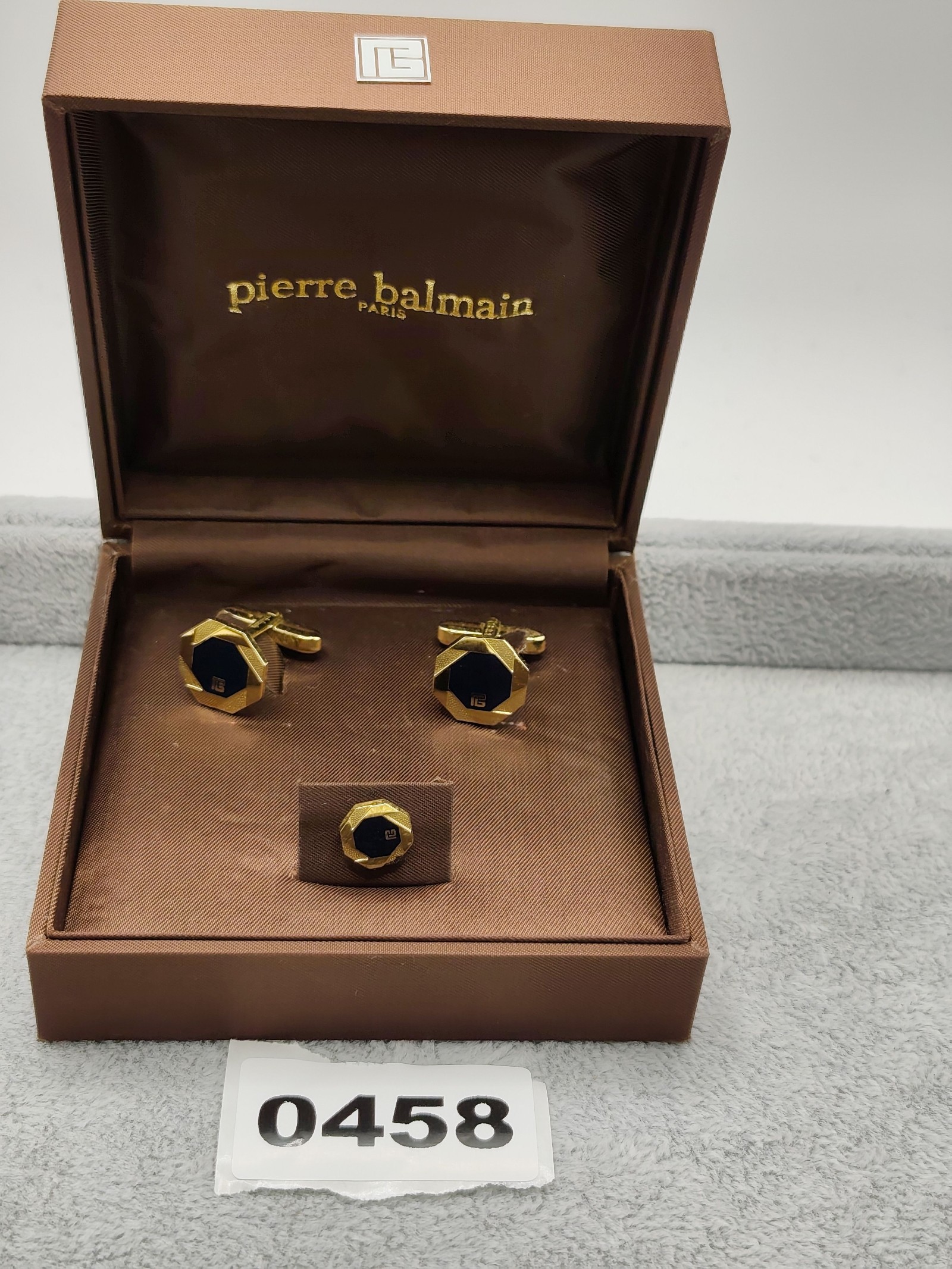 Pierre Balmain Men's Gold & Navy Cufflinks & Shirt Stud Set