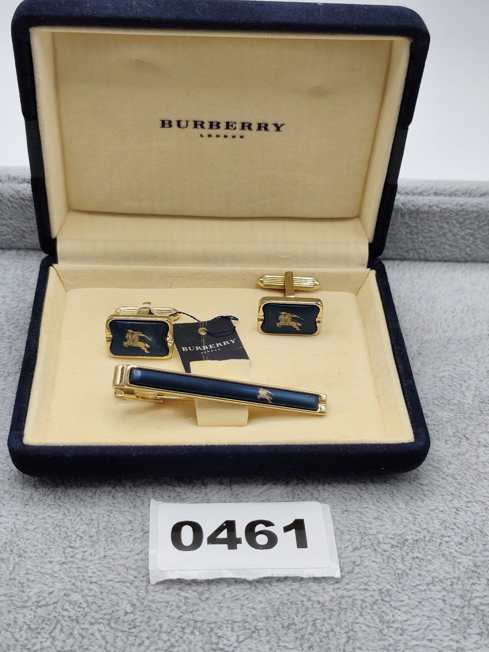 Burberry Gold & Navy Equestrian Cufflinks & Tie Clip Set Men