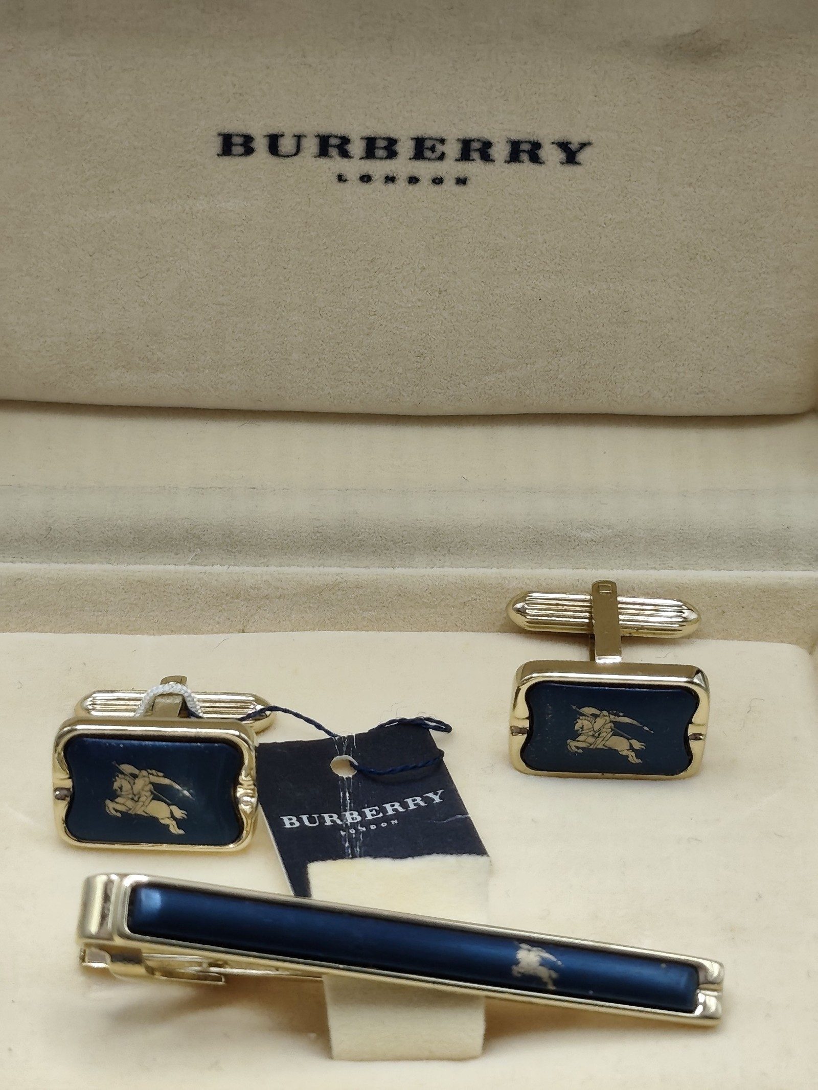 Burberry Gold & Navy Equestrian Cufflinks & Tie Clip Set Men image 2