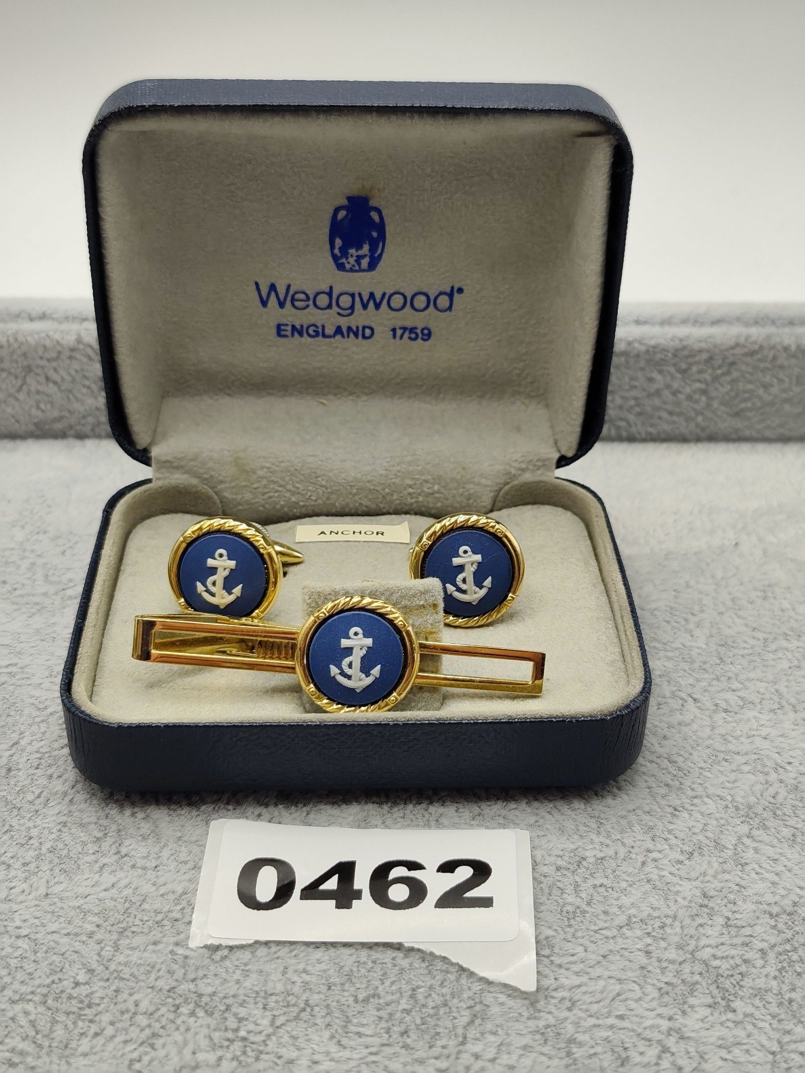 Wedgwood Men's Blue & White Anchor Cufflinks & Tie Clip Set