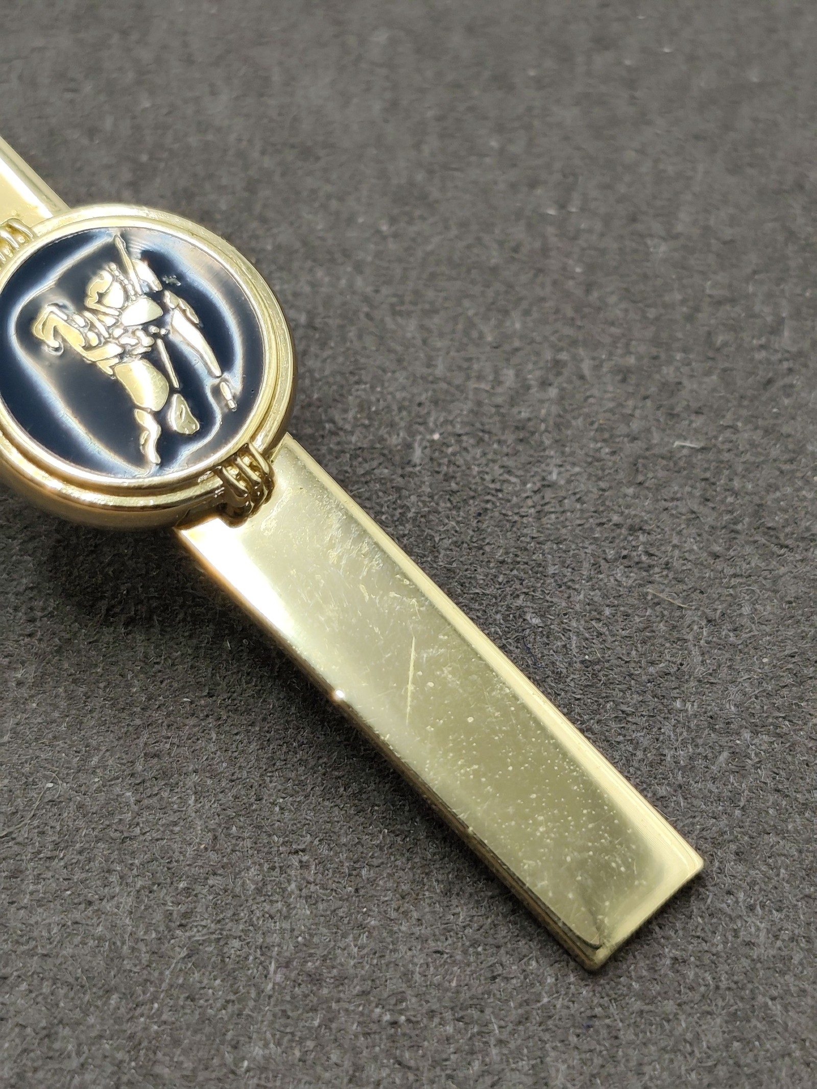 Burberry Gold Tone Blue Enamel Knight Crest Men's Tie Bar Clip image 5