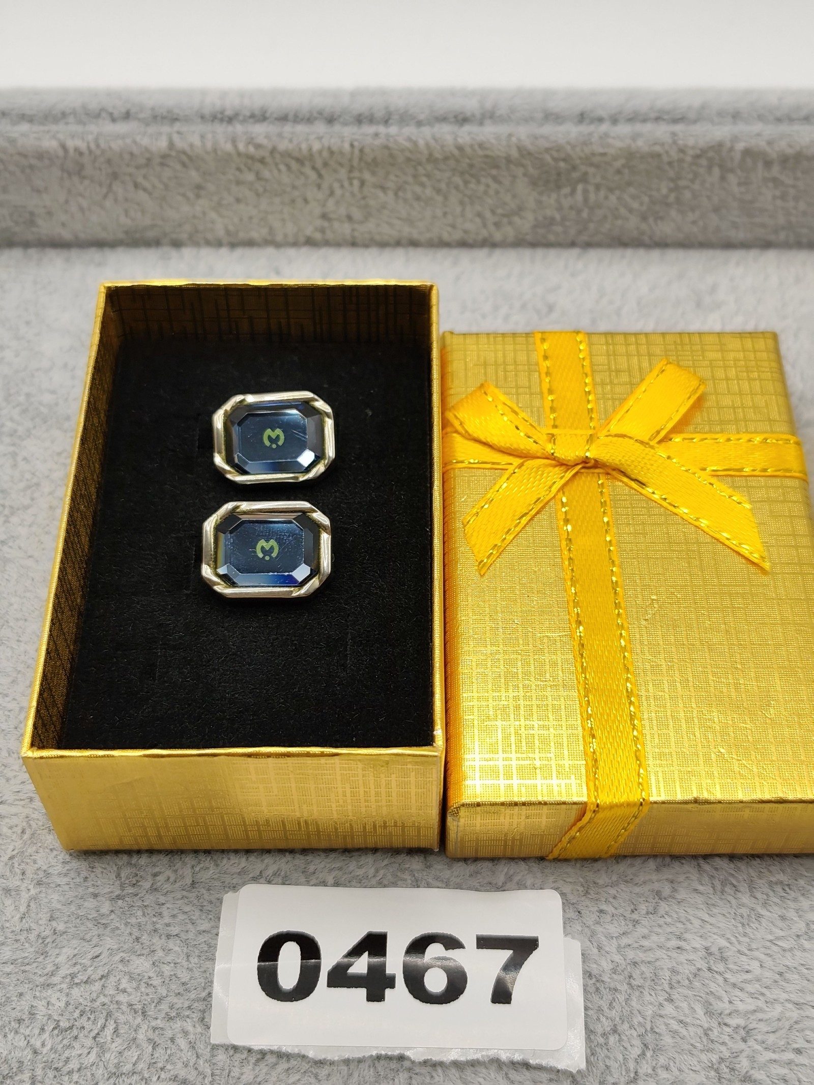 Silver & Blue Rectangular Men's Cufflinks Set Gift Box