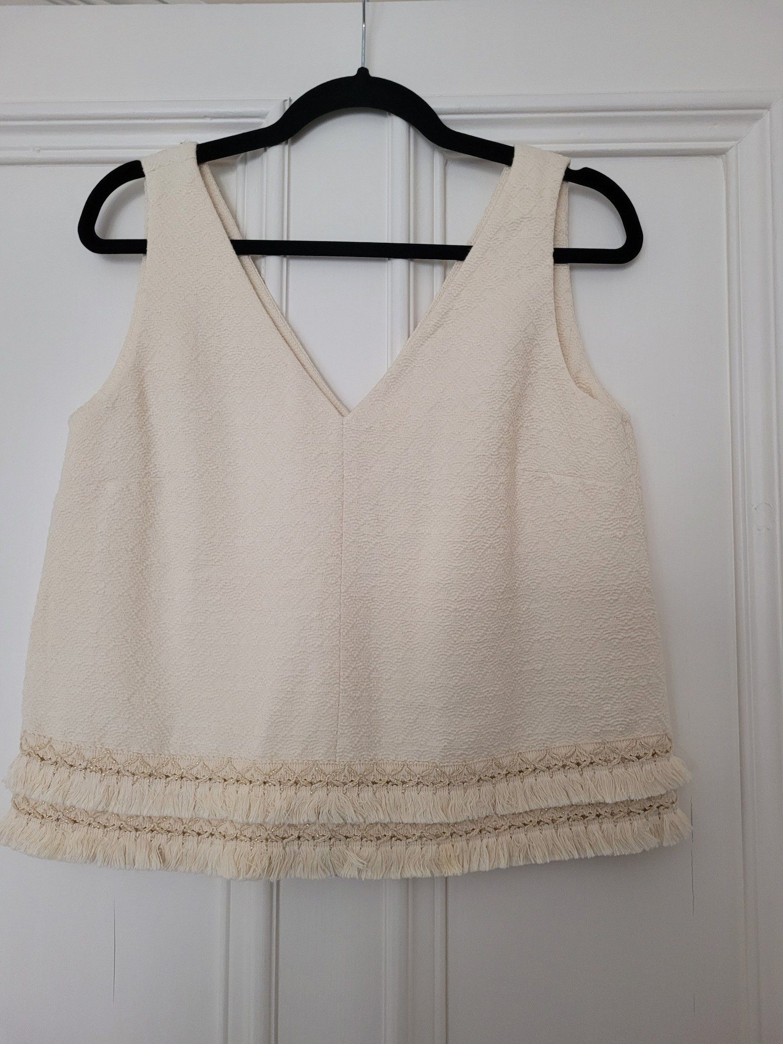 Sézane Cream Fringe Sleeveless Top EU 38