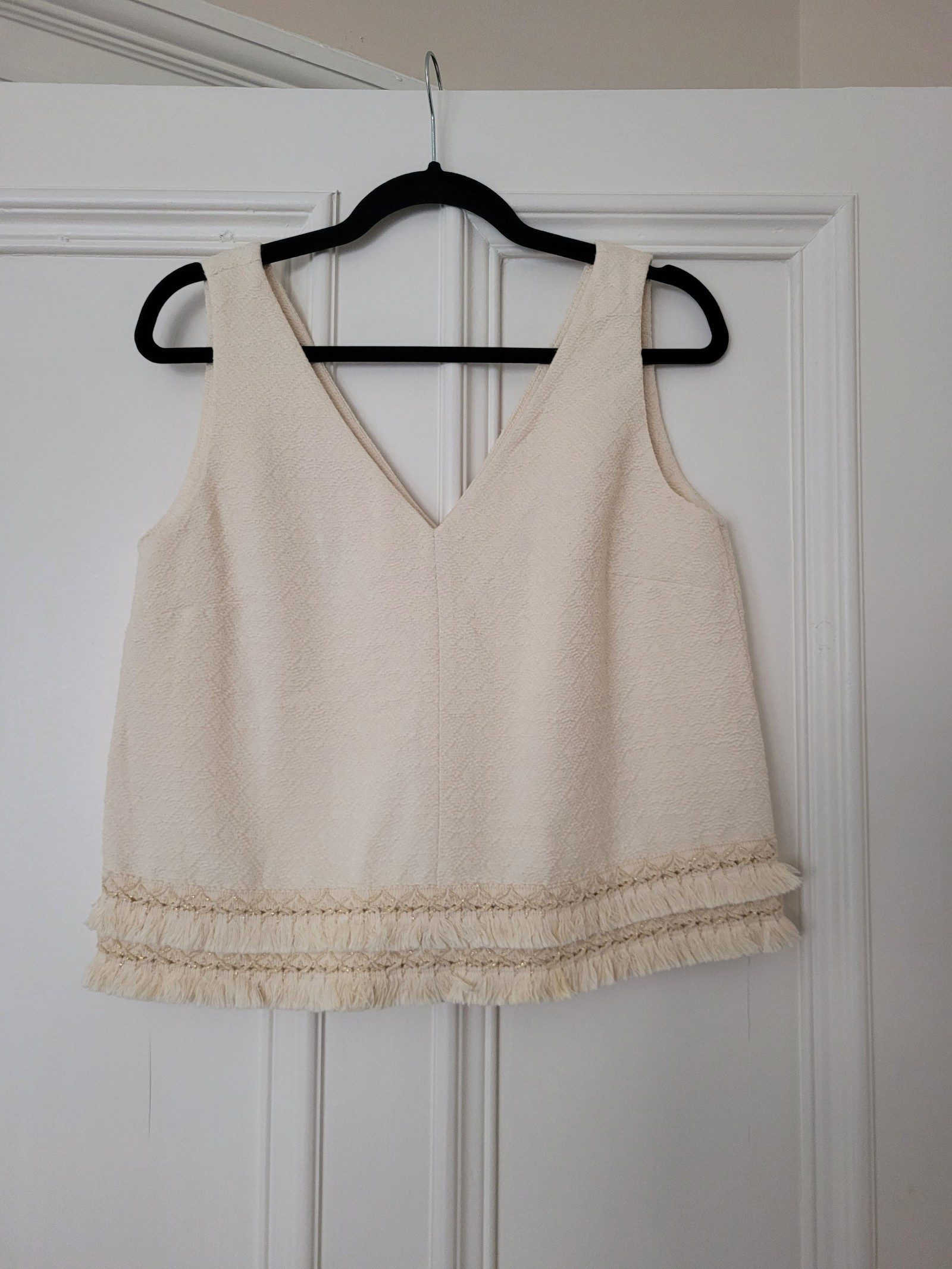 Sézane Cream Fringe Sleeveless Top EU 38 image 2