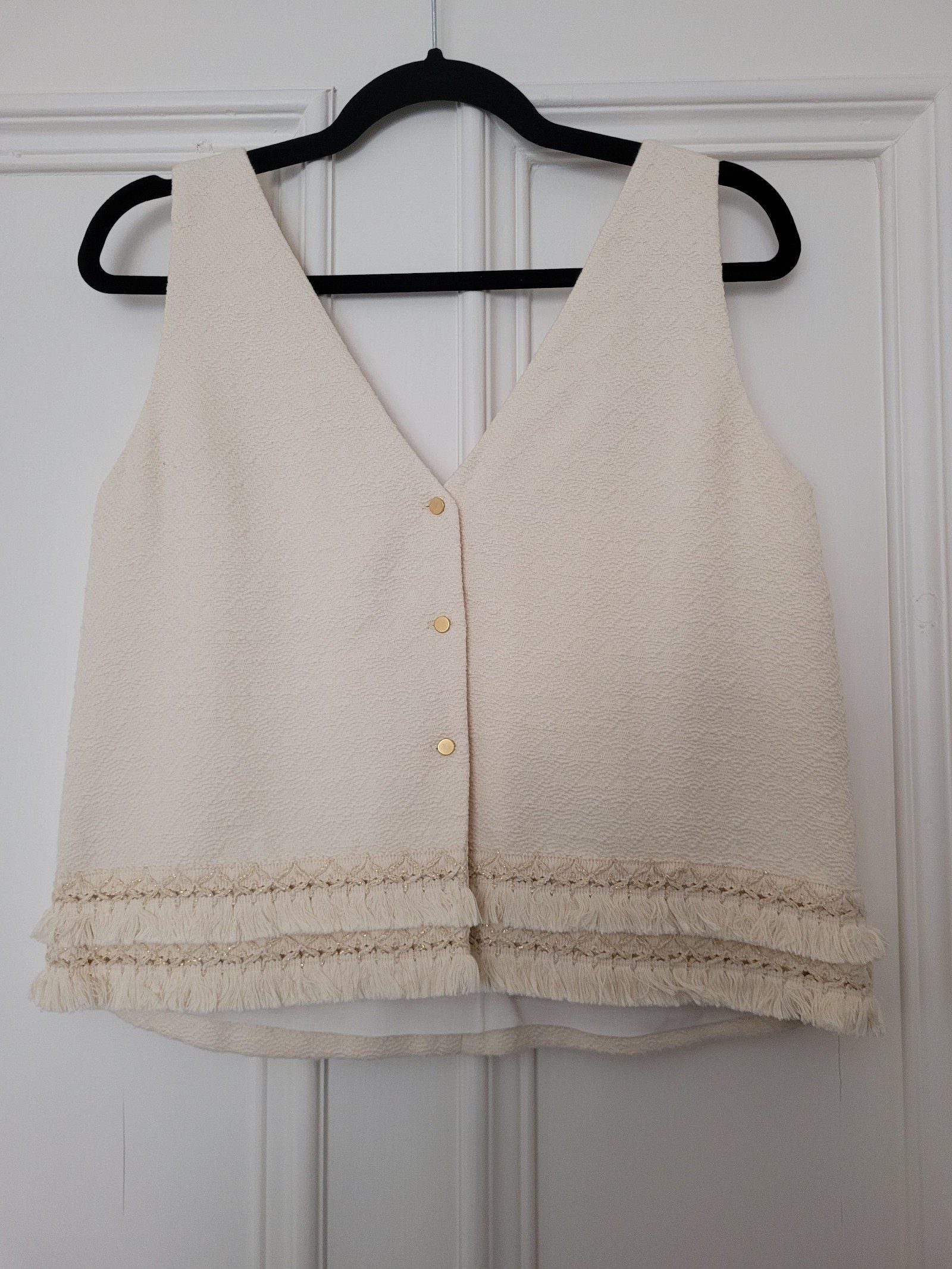 Sézane Cream Fringe Sleeveless Top EU 38 image 4