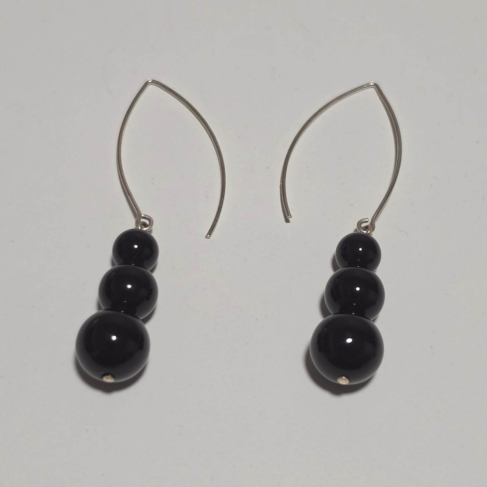 925 Black Beaded Silver Hook Earrings.b5 image 2