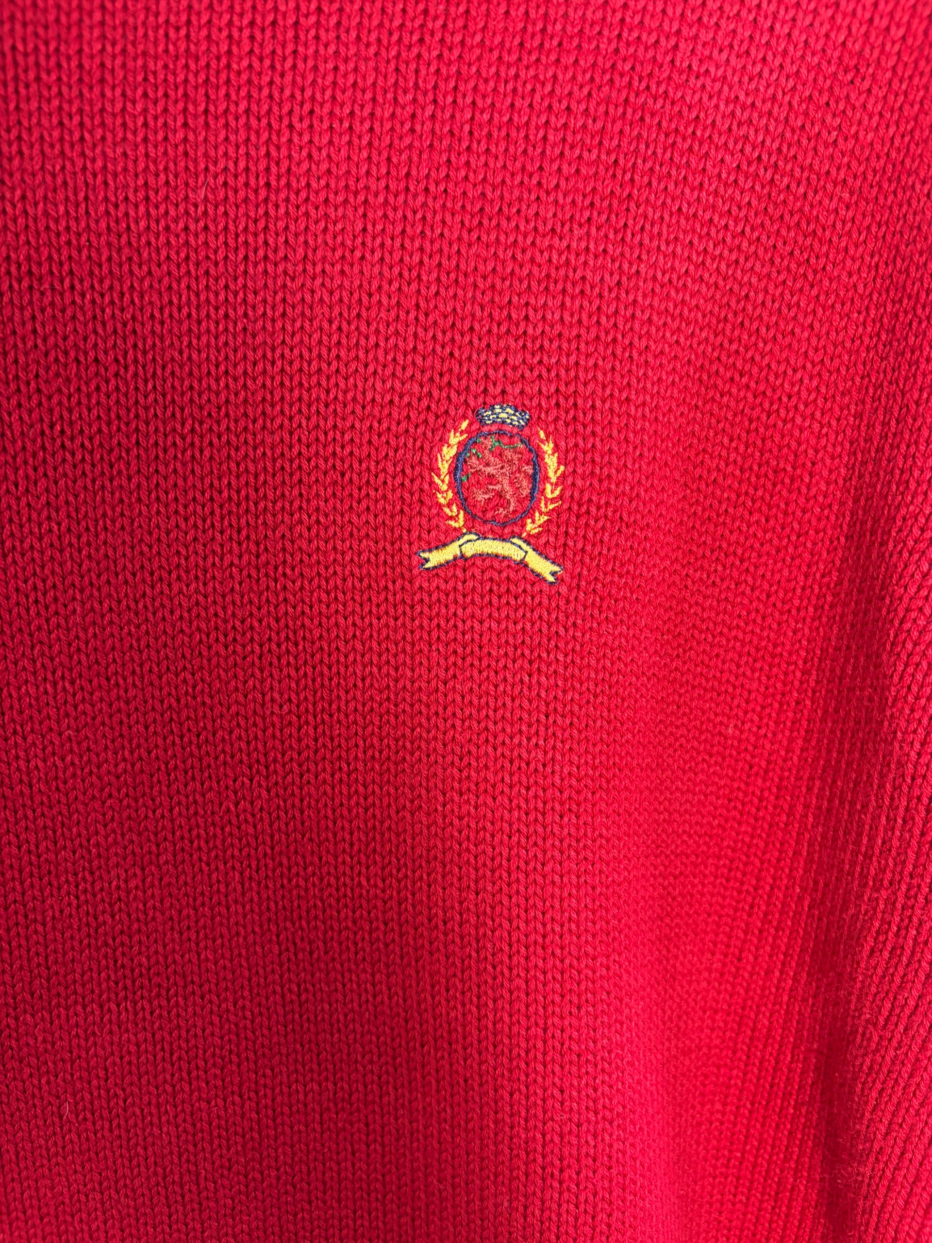 Classic Tommy Hilfiger Heavy Knit Jumper Red Relaxed Mens Size S Vintage Crest Old Money image 2
