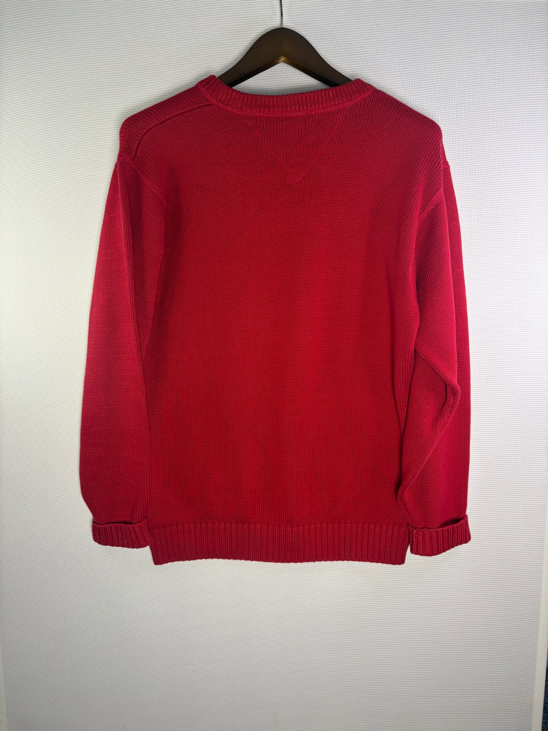 Classic Tommy Hilfiger Heavy Knit Jumper Red Relaxed Mens Size S Vintage Crest Old Money image 8