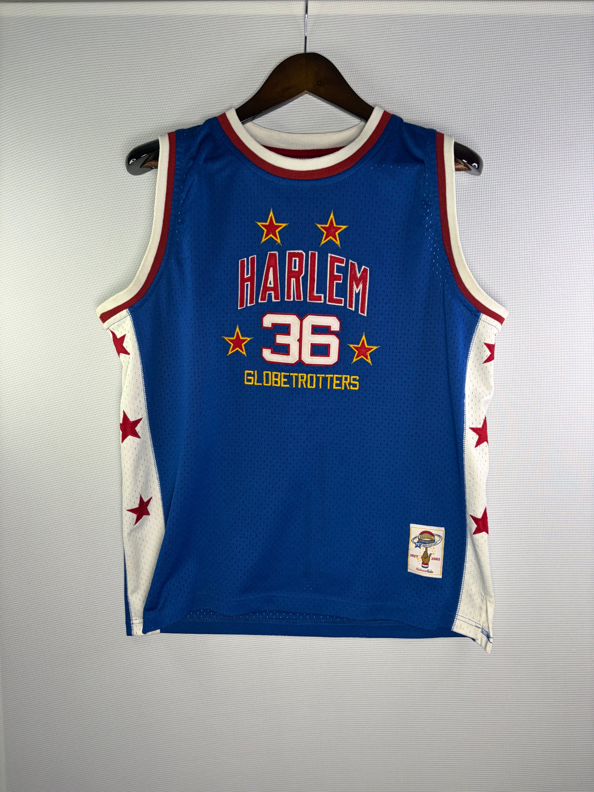Old School Classic Harlem Globetrotters Jersey Blue Lemon 36 Adult S/M Vintage