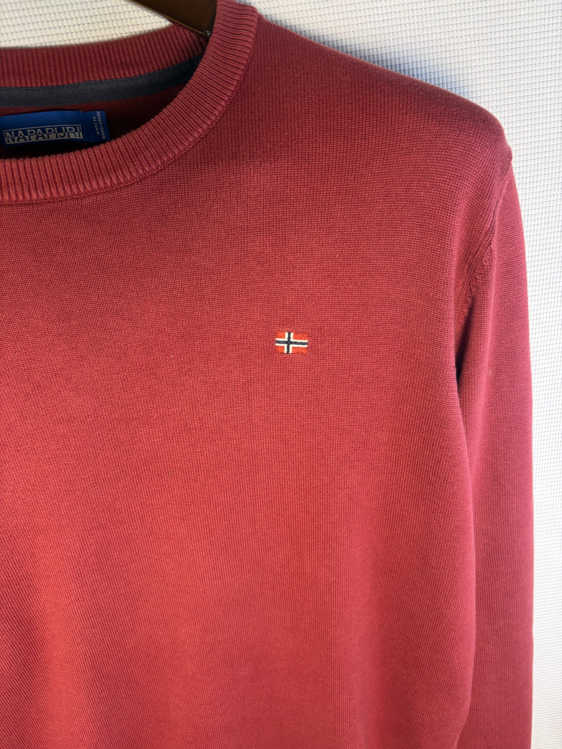 Napapijri Jumper Burgundy Mens Size L Cotton Crewneck Vintage Preppy image 3