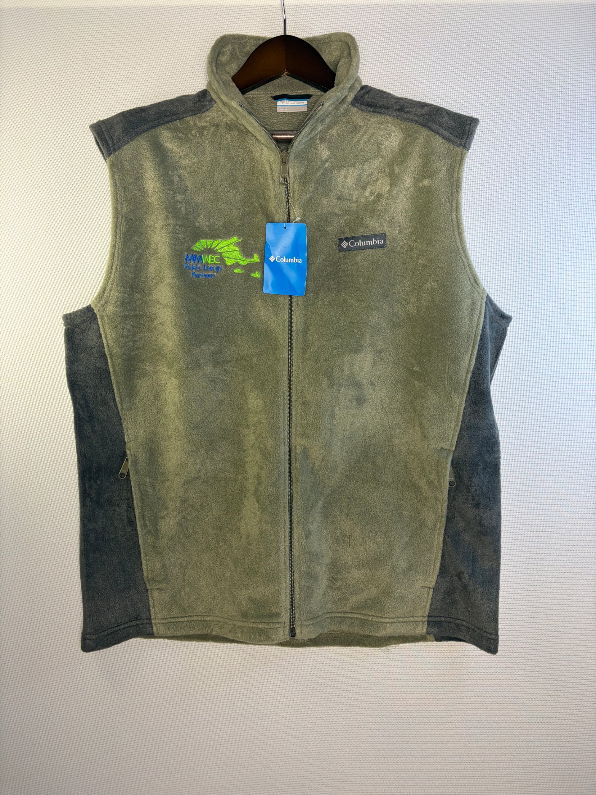 Columbia Fleece Vest Green Mens Size L BNWT Full Zip Outdoor Hiking Gilet