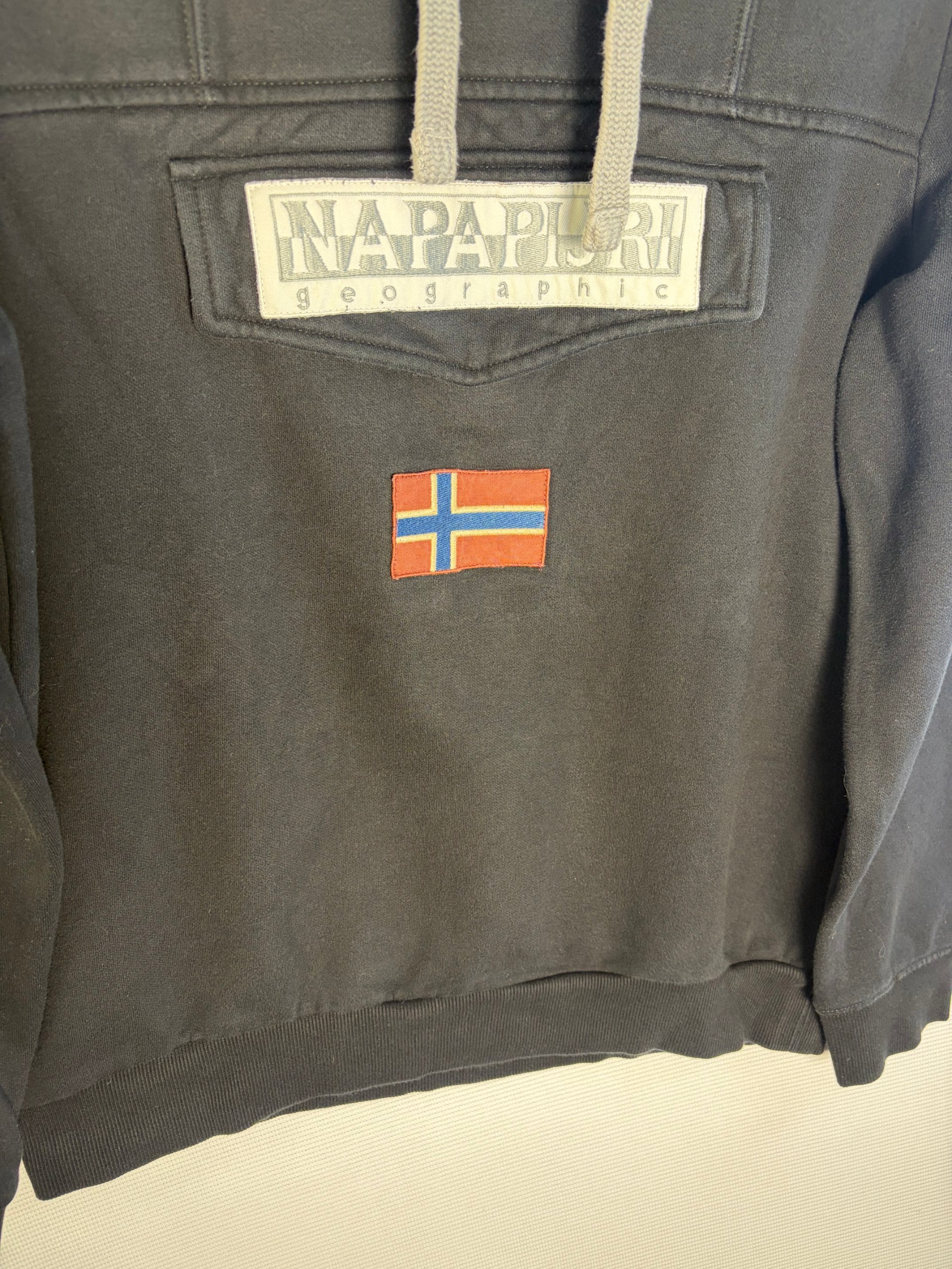 Napapijri Hoodie Black Mens Size L Big Logo Flag Pullover Streetwear image 2