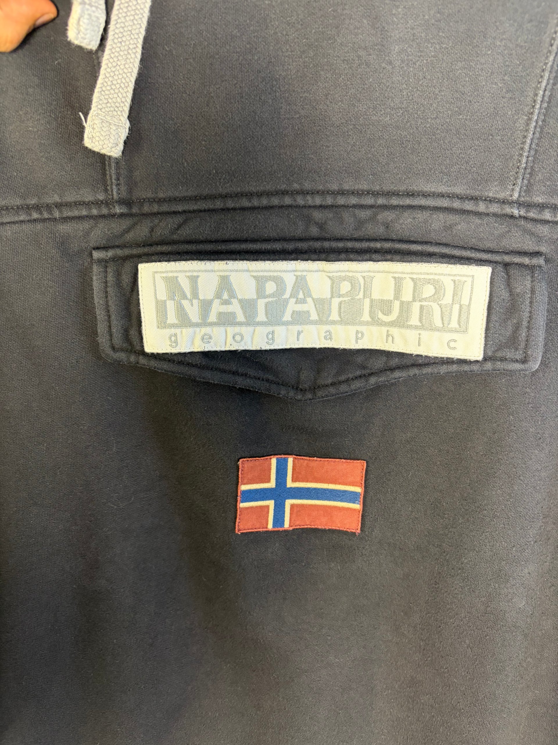 Napapijri Hoodie Black Mens Size L Big Logo Flag Pullover Streetwear image 3