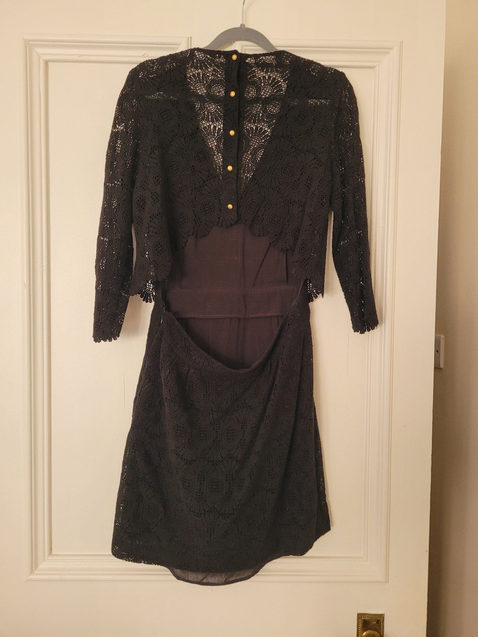 Sezane Women's Black Lace Dress Size 36 Elegant Button Back image 3