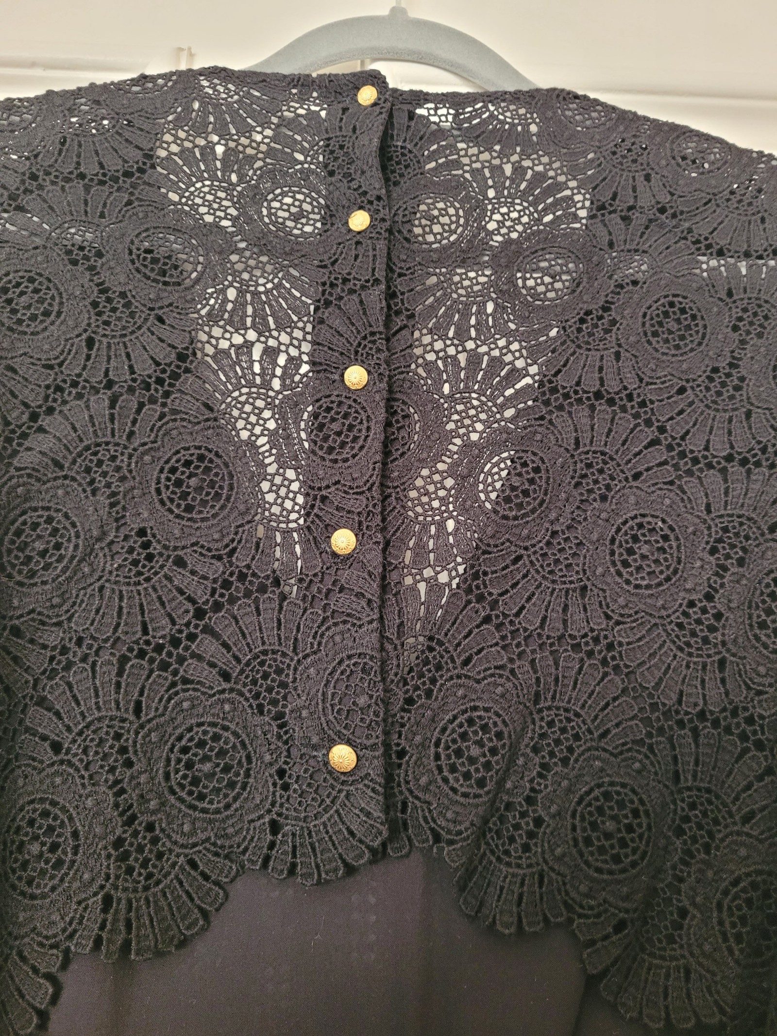 Sezane Women's Black Lace Dress Size 36 Elegant Button Back image 4