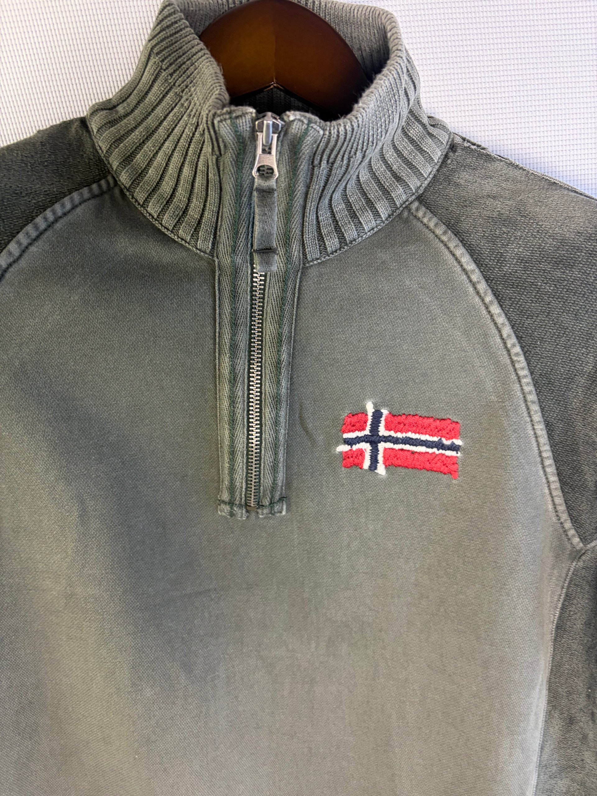Napapijri Quarter Zip Khaki Heavy Knit Mens Size L Antarctic Logo Vintage Rugby image 3